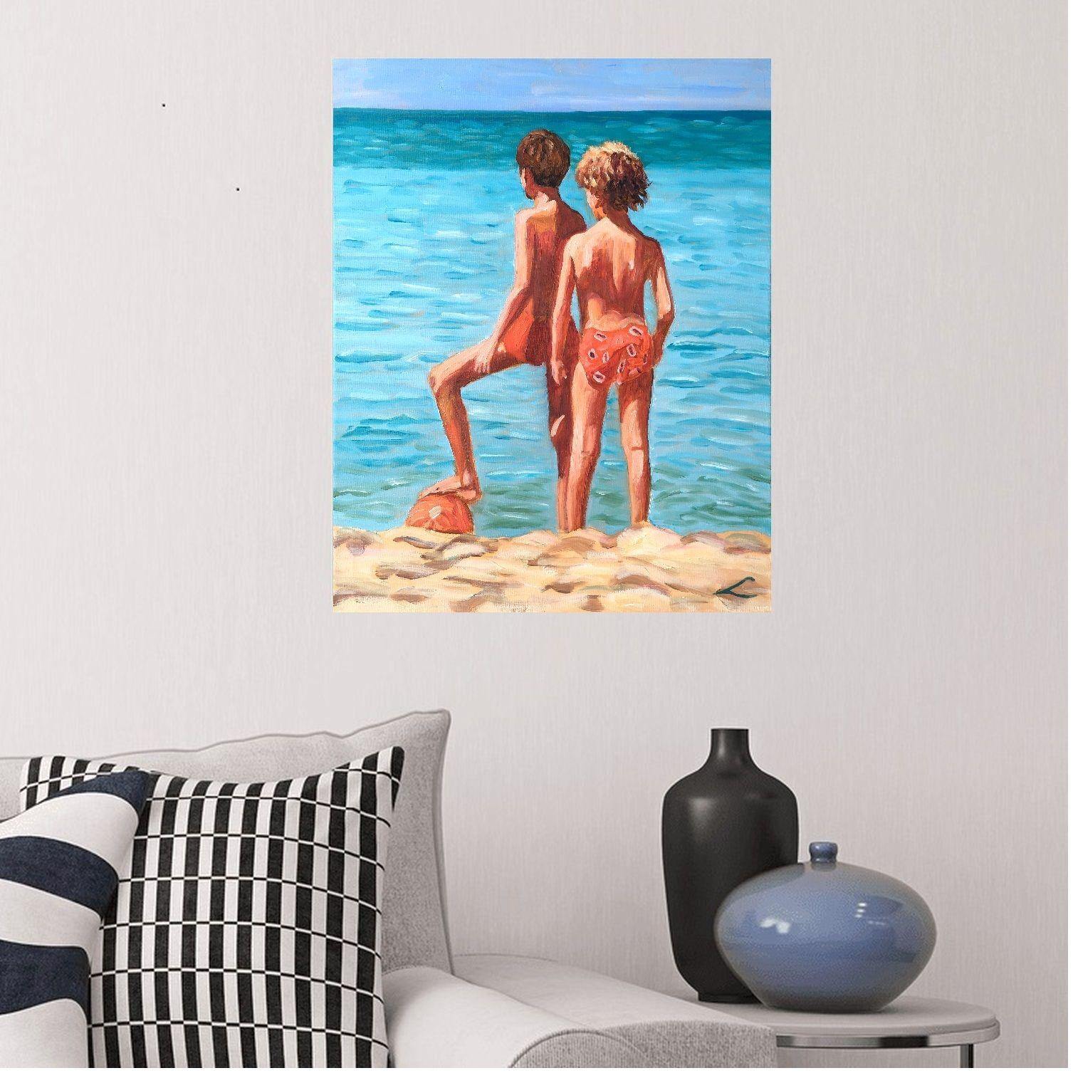 Two boys at the sea, Painting, Oil on Canvas 1