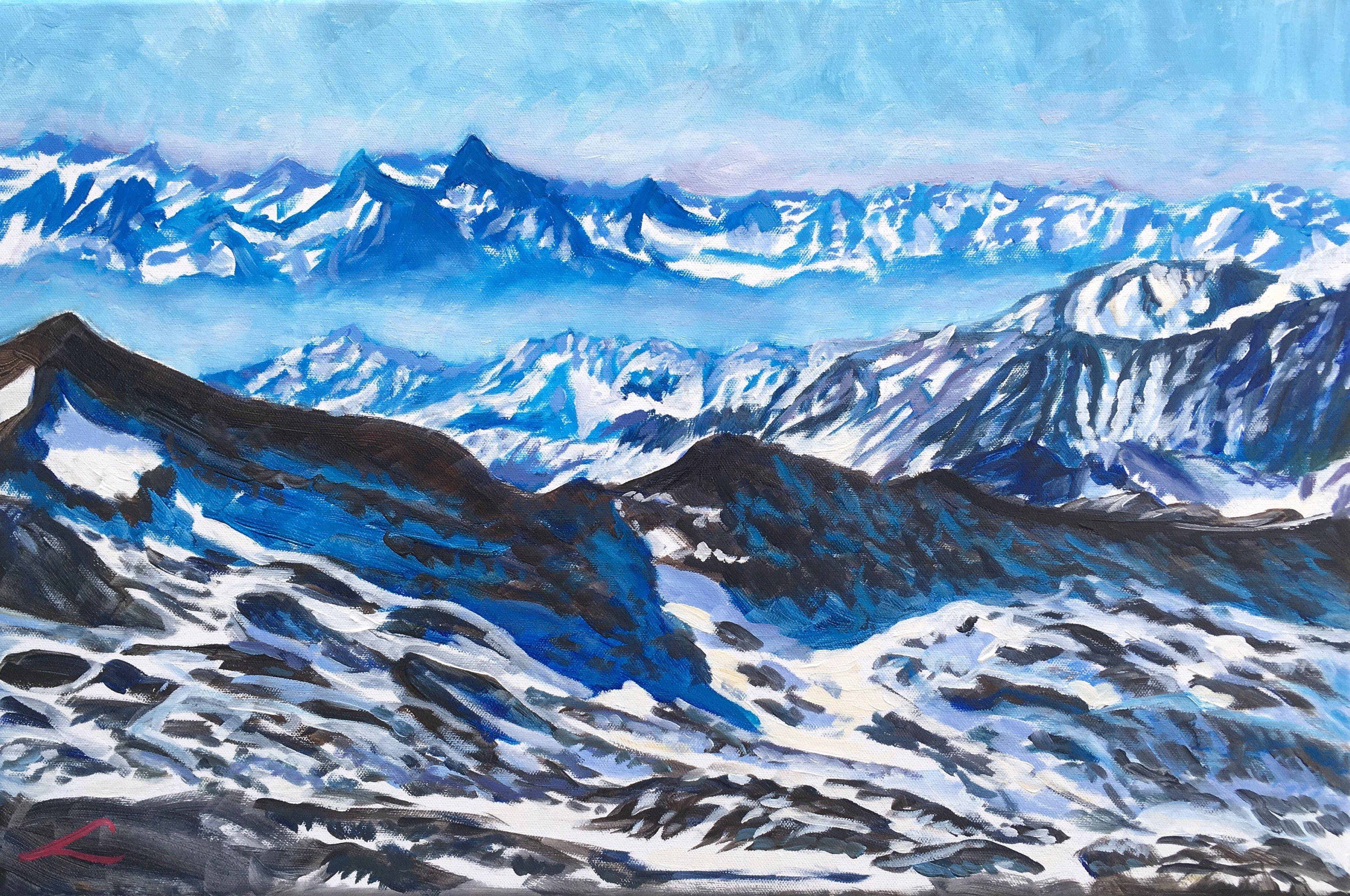 Winter mountain landscape. Studio painting done after a number of plain airs on the area. :: Painting :: Impressionist :: This piece comes with an official certificate of authenticity signed by the artist :: Ready to Hang: Yes :: Signed: Yes ::