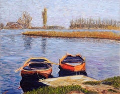 Waiting boats, Painting, Oil on Canvas