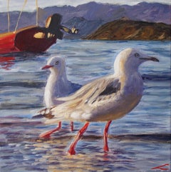Walking seagulls, Painting, Oil on Canvas