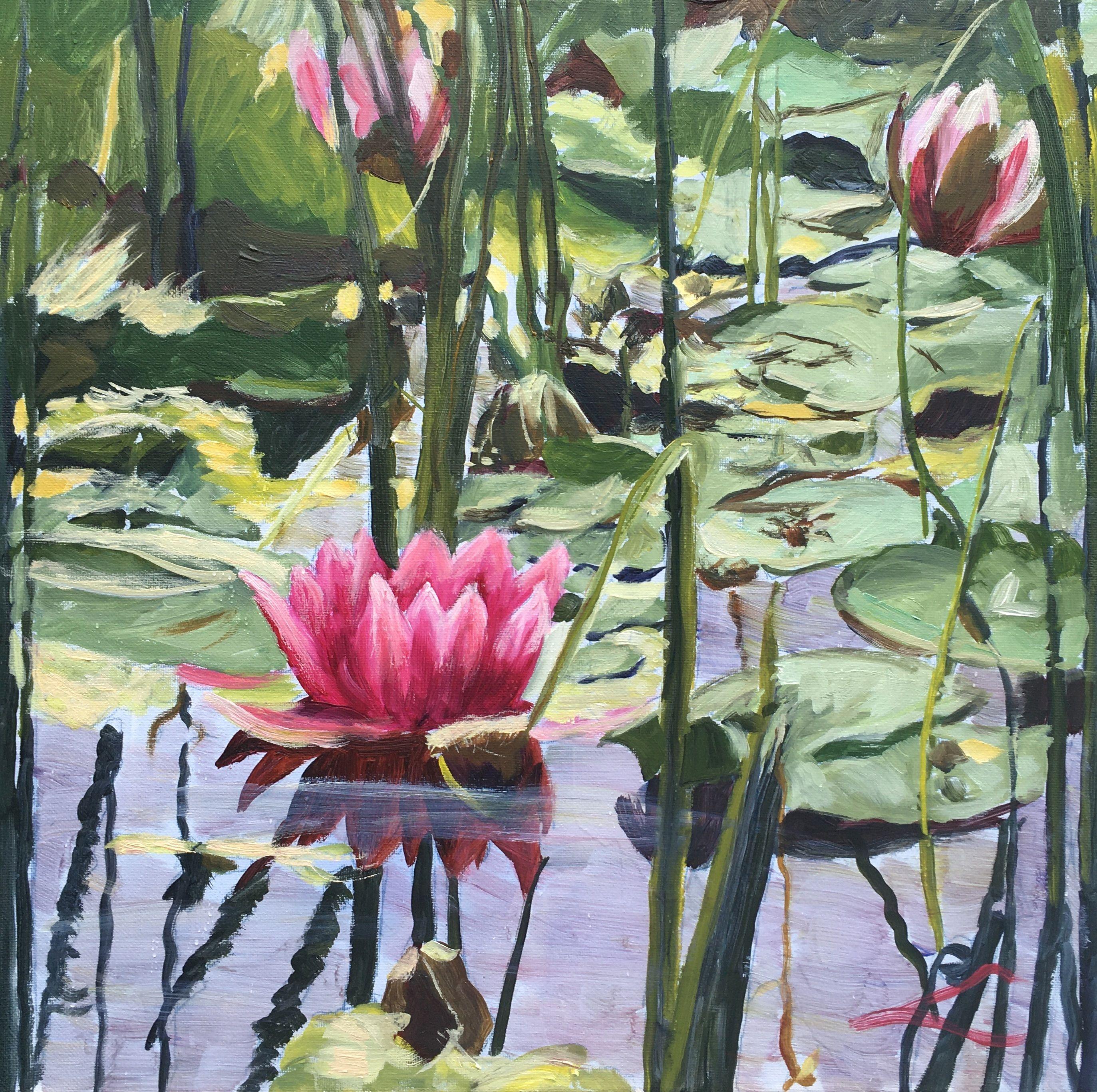 Waterlilies as they grow, painted by oil on canvas. :: Painting :: Impressionist :: This piece comes with an official certificate of authenticity signed by the artist :: Ready to Hang: Yes :: Signed: Yes :: Signature Location: on front :: Canvas ::