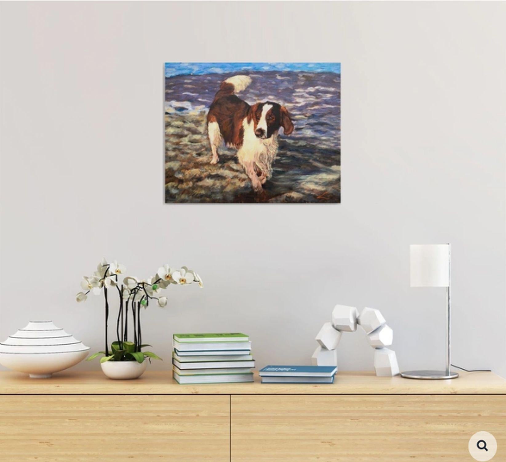 Peinture, huile sur toile, chien givré 3, - Impressionnisme Painting par Elena Sokolova
