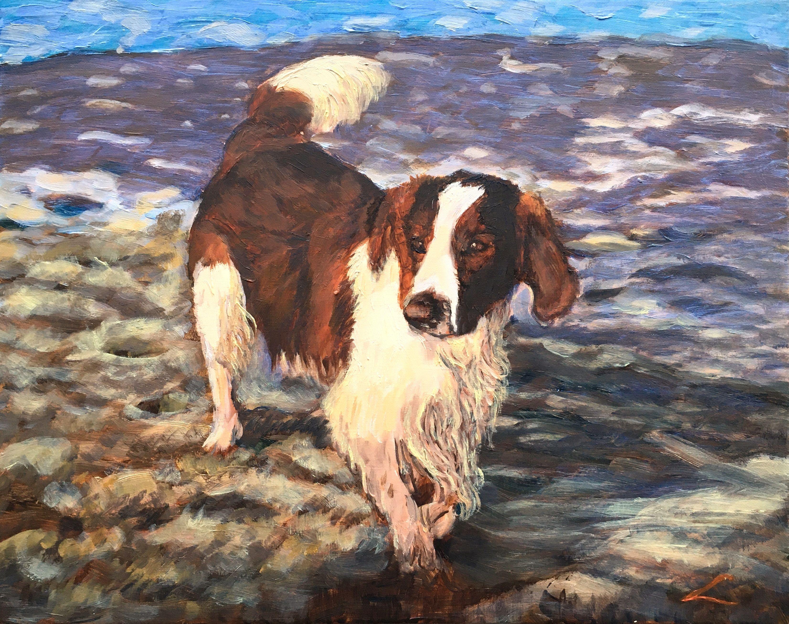 Peinture, huile sur toile, chien givré 3, - Painting de Elena Sokolova