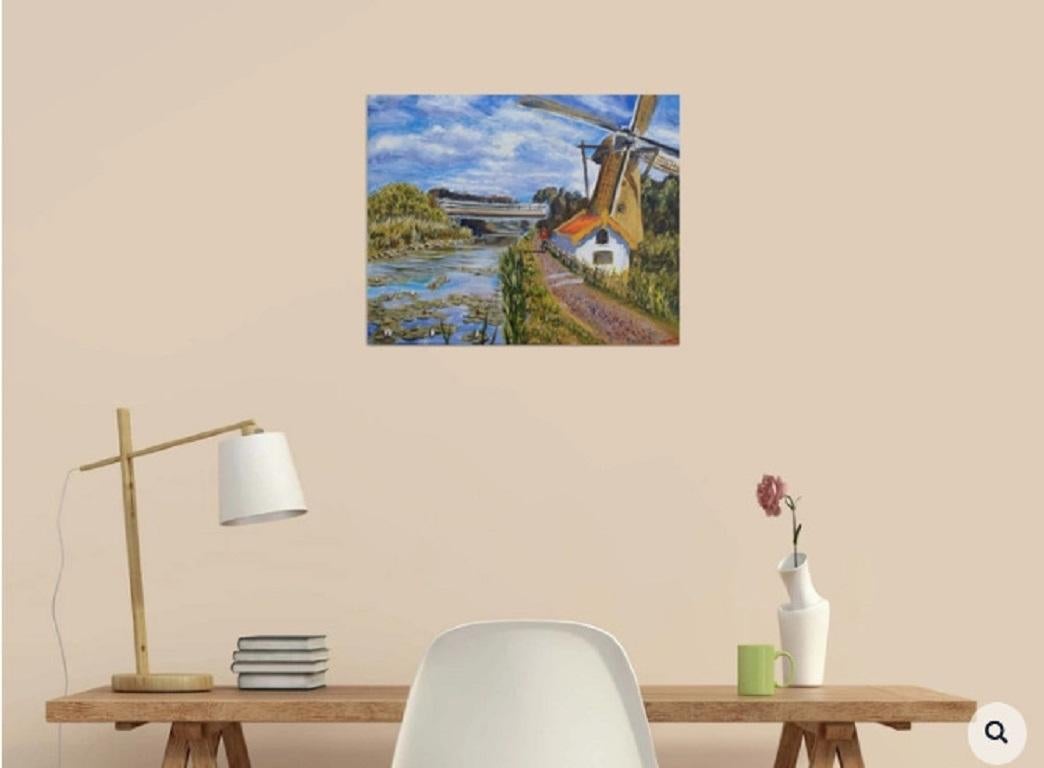 Windmill in Maasluis, studio painting done after the plain air on the location. :: Painting :: Impressionist :: This piece comes with an official certificate of authenticity signed by the artist :: Ready to Hang: Yes :: Signed: Yes :: Signature