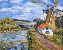 Used Windmill in Maasluis, Painting, Oil on Canvas