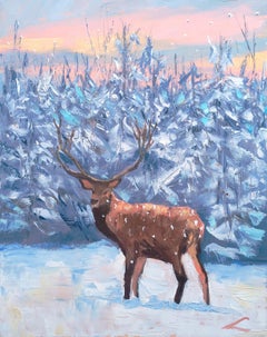 Cervo d'inverno, Pittura, Olio su tela