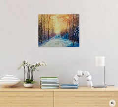 Winter foresr sunrise, Painting, Oil on Canvas