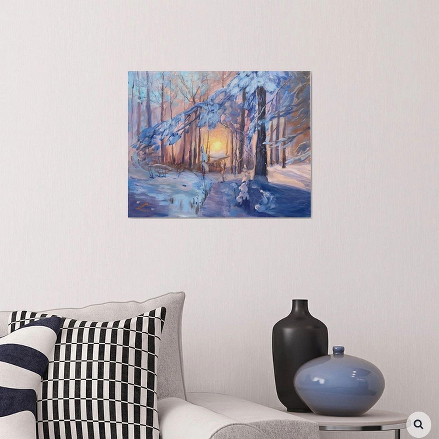 Winterwald-Sonnenuntergang, Gemälde, Öl auf Leinwand (Impressionismus), Painting, von Elena Sokolova