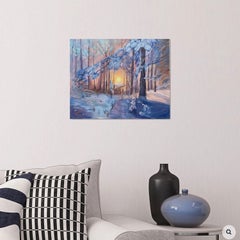 Winterwald-Sonnenuntergang, Gemälde, Öl auf Leinwand
