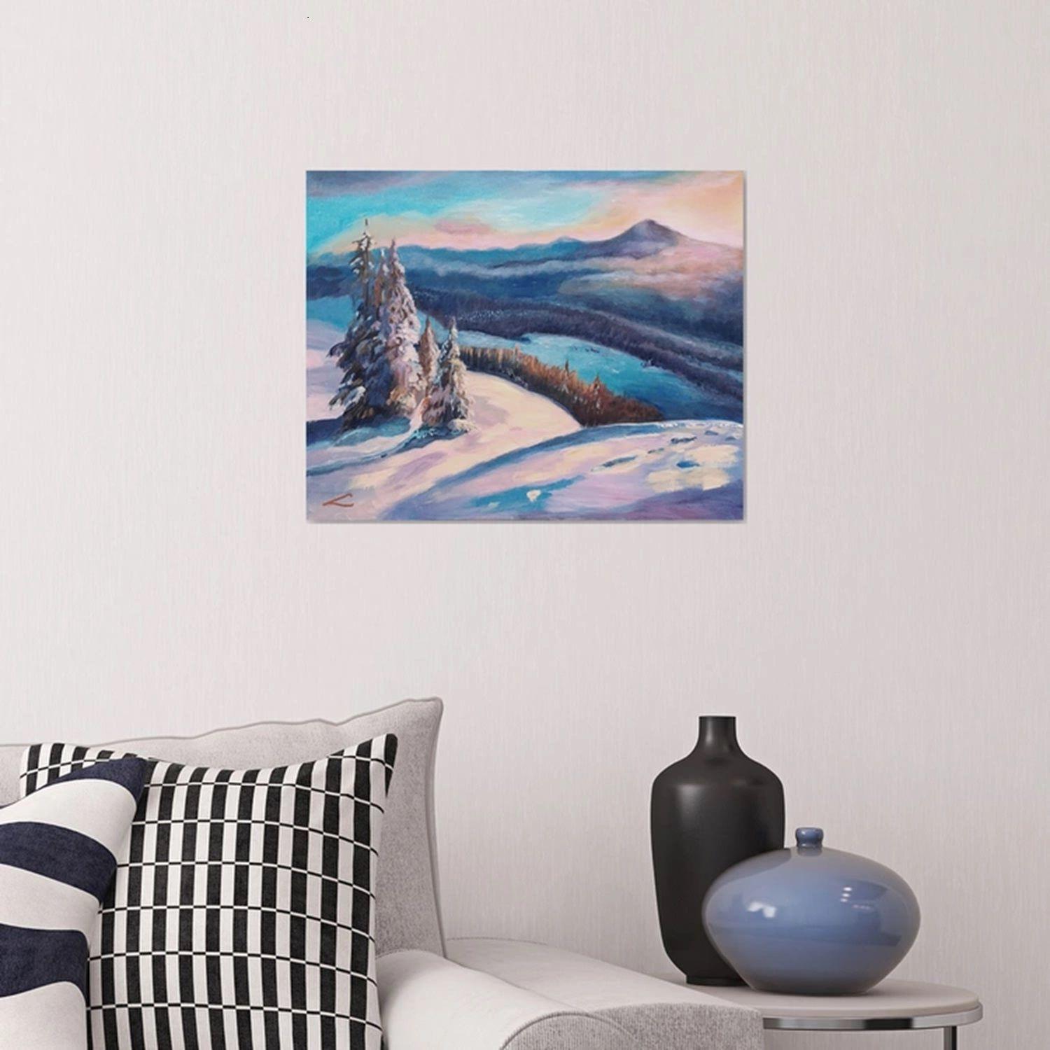 Winter sunrise landscape, Painting, Oil on Canvas For Sale 2