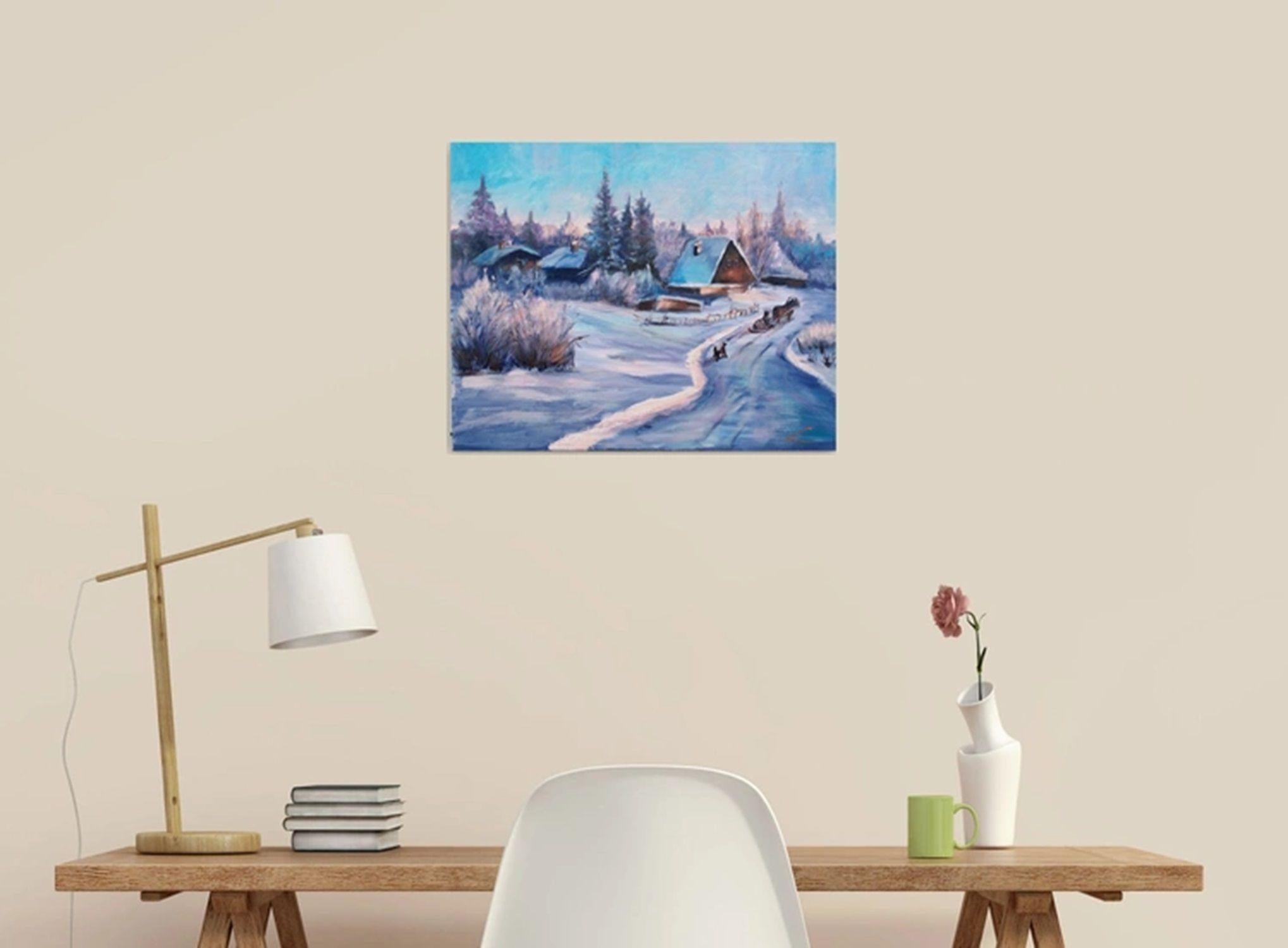 Winterdorf 3, Gemälde, Öl auf Leinwand (Impressionismus), Painting, von Elena Sokolova
