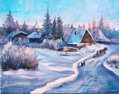 Winter village 3, Painting, Oil on Canvas
