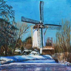 Winter windmill, Painting, Oil on Canvas