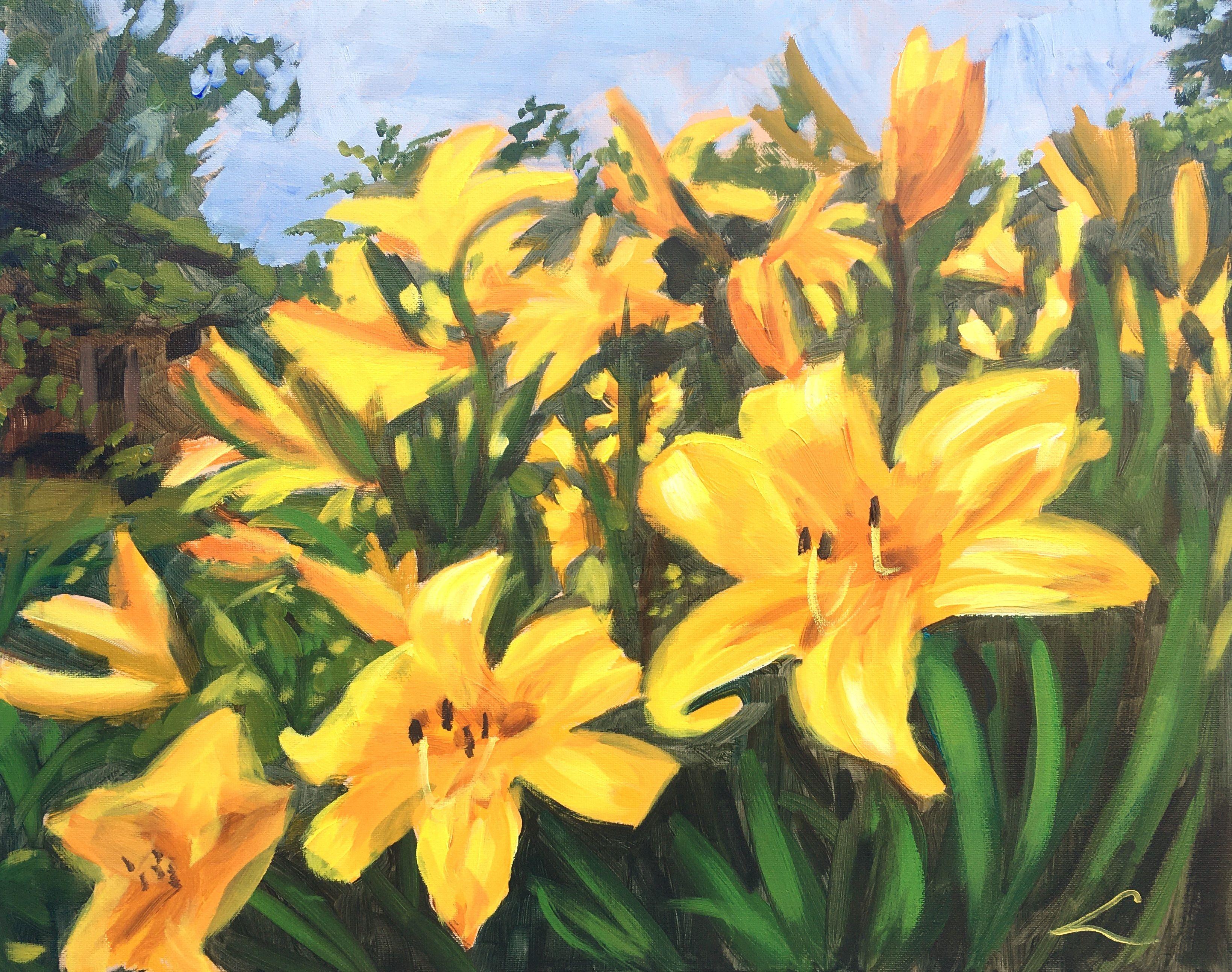 Gigli gialli, Pittura, Olio su tela - Painting di Elena Sokolova
