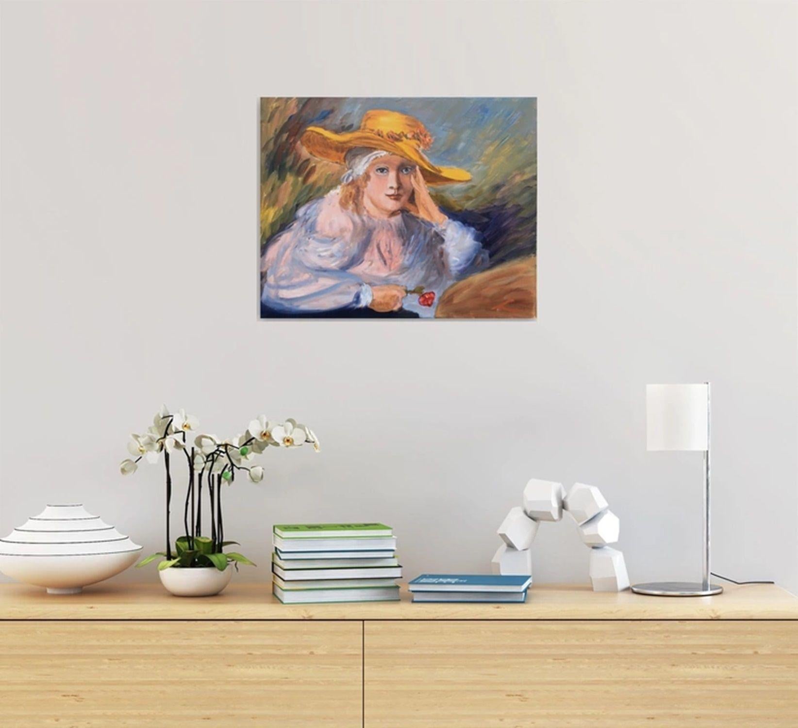 Ragazza con cappello 3, Pittura, Olio su tela in vendita 1