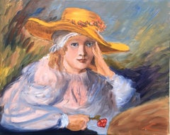 Young girl in a hat 3, Painting, Oil on Canvas