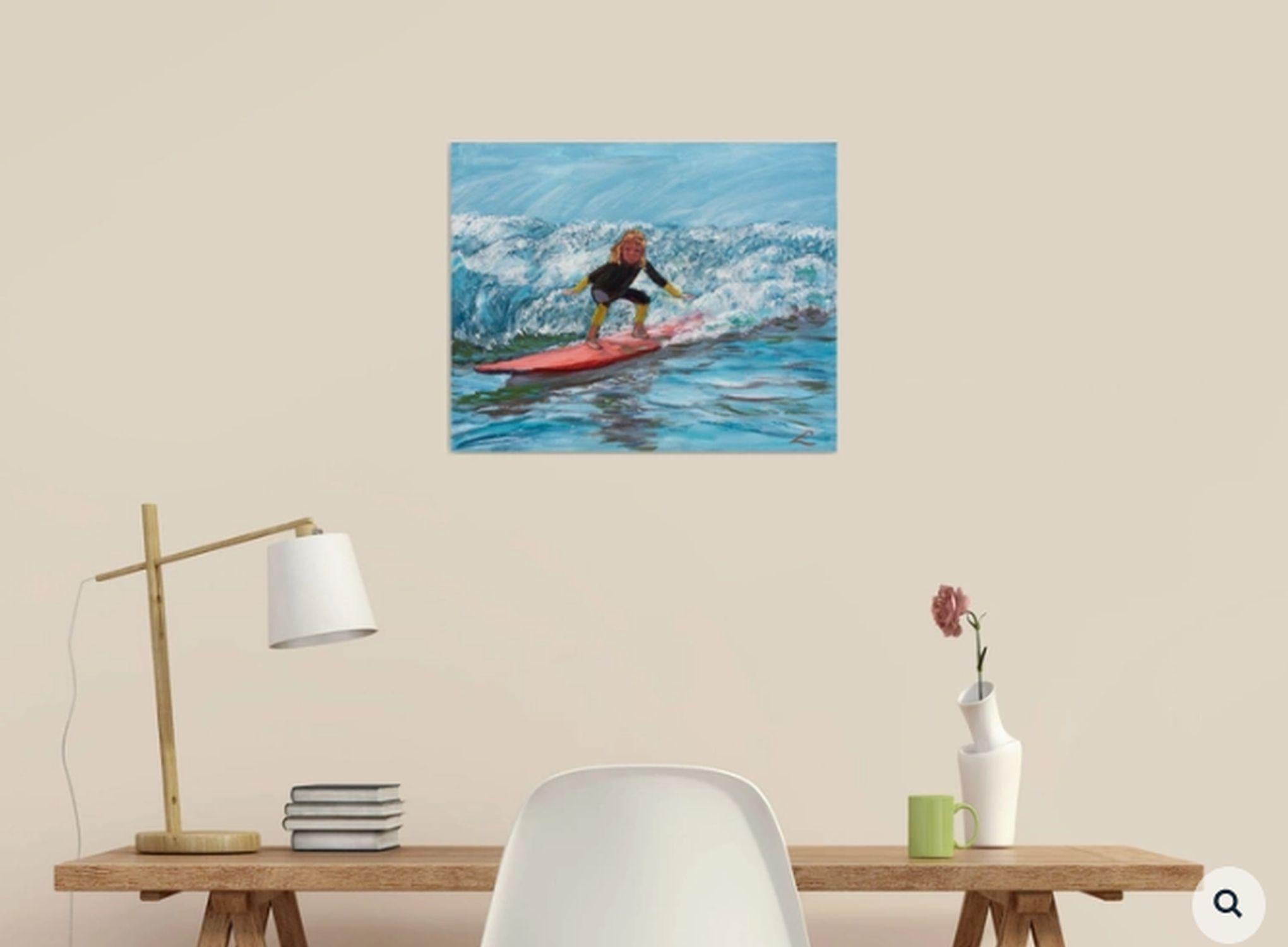 Young surfer, Painting, Oil on Canvas For Sale 3