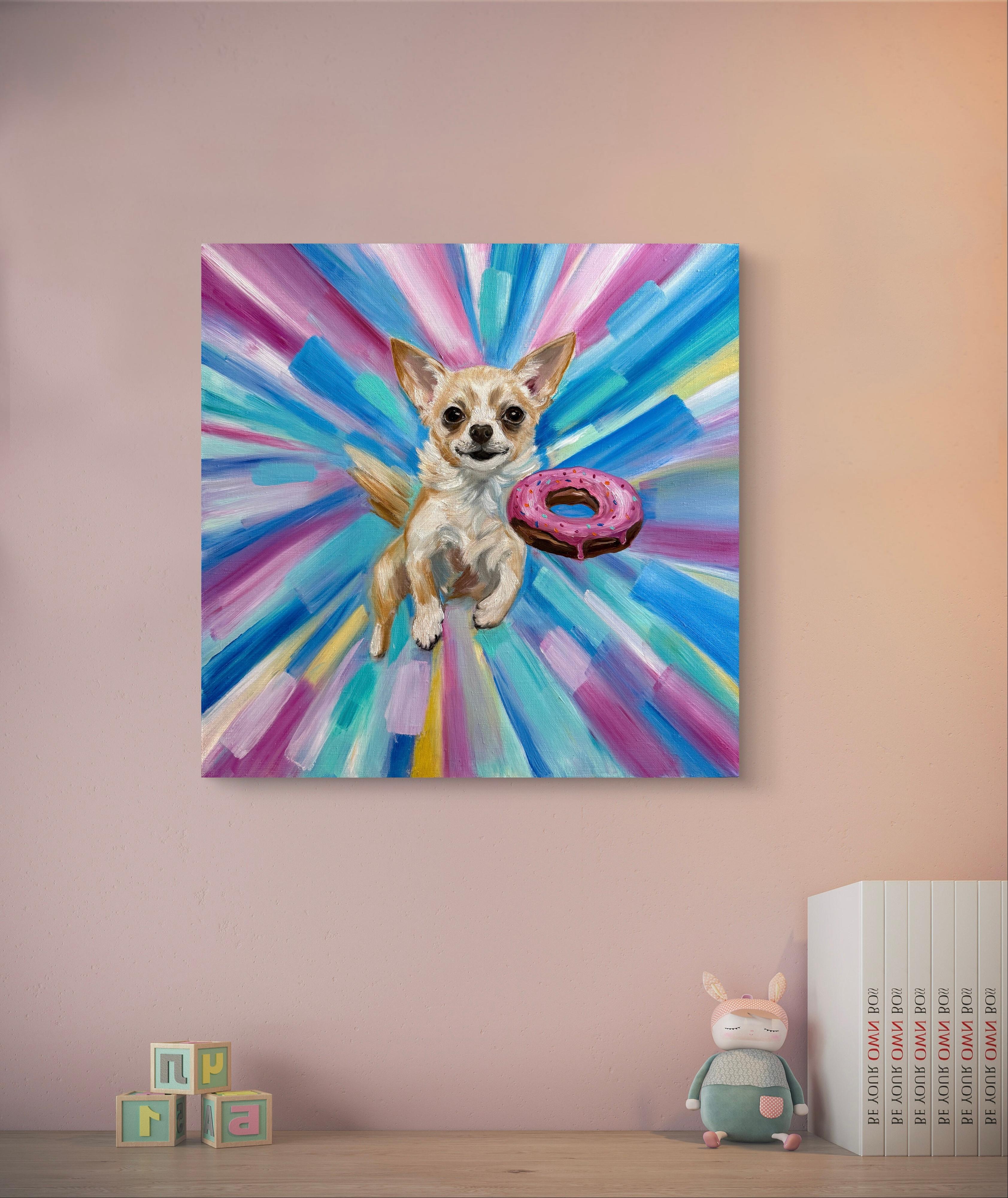 Chihuahua and a sweet donut - Painting by Elena Ushanova