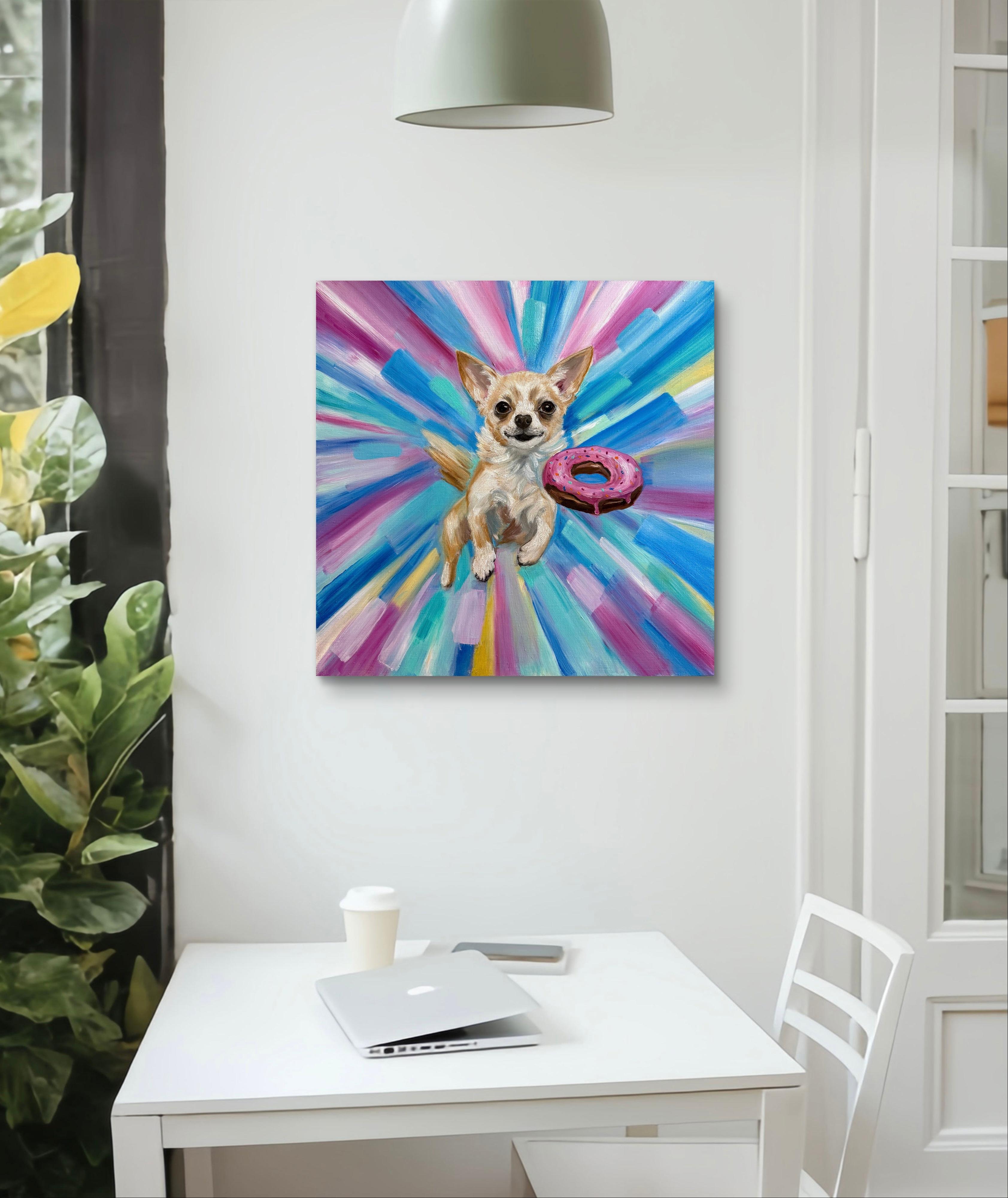 Chihuahua and a sweet donut - Impressionist Painting by Elena Ushanova