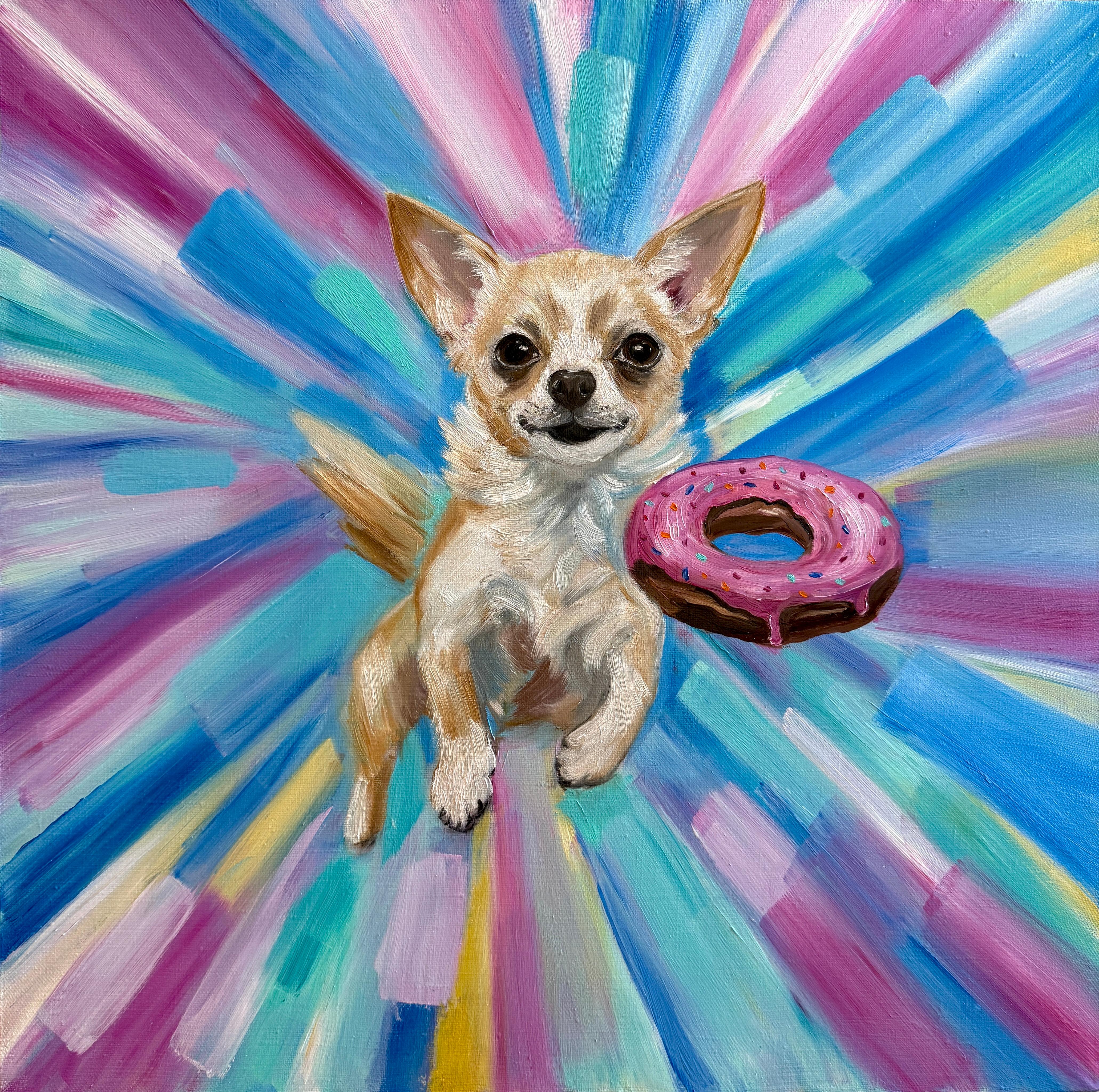 Elena Ushanova Animal Painting - Chihuahua and a sweet donut