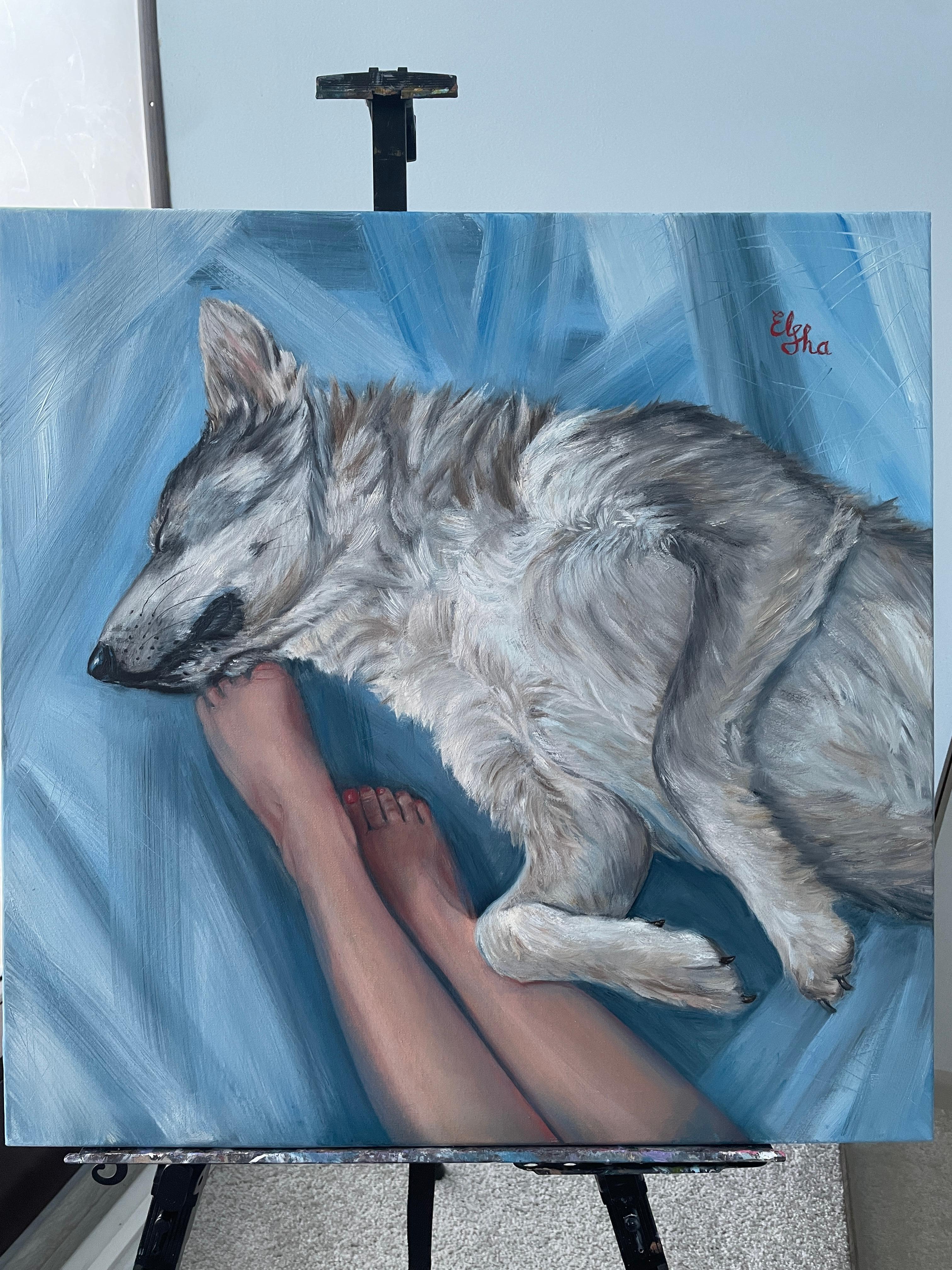 Girl and sleeping wolf For Sale 1