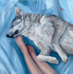Girl and sleeping wolf