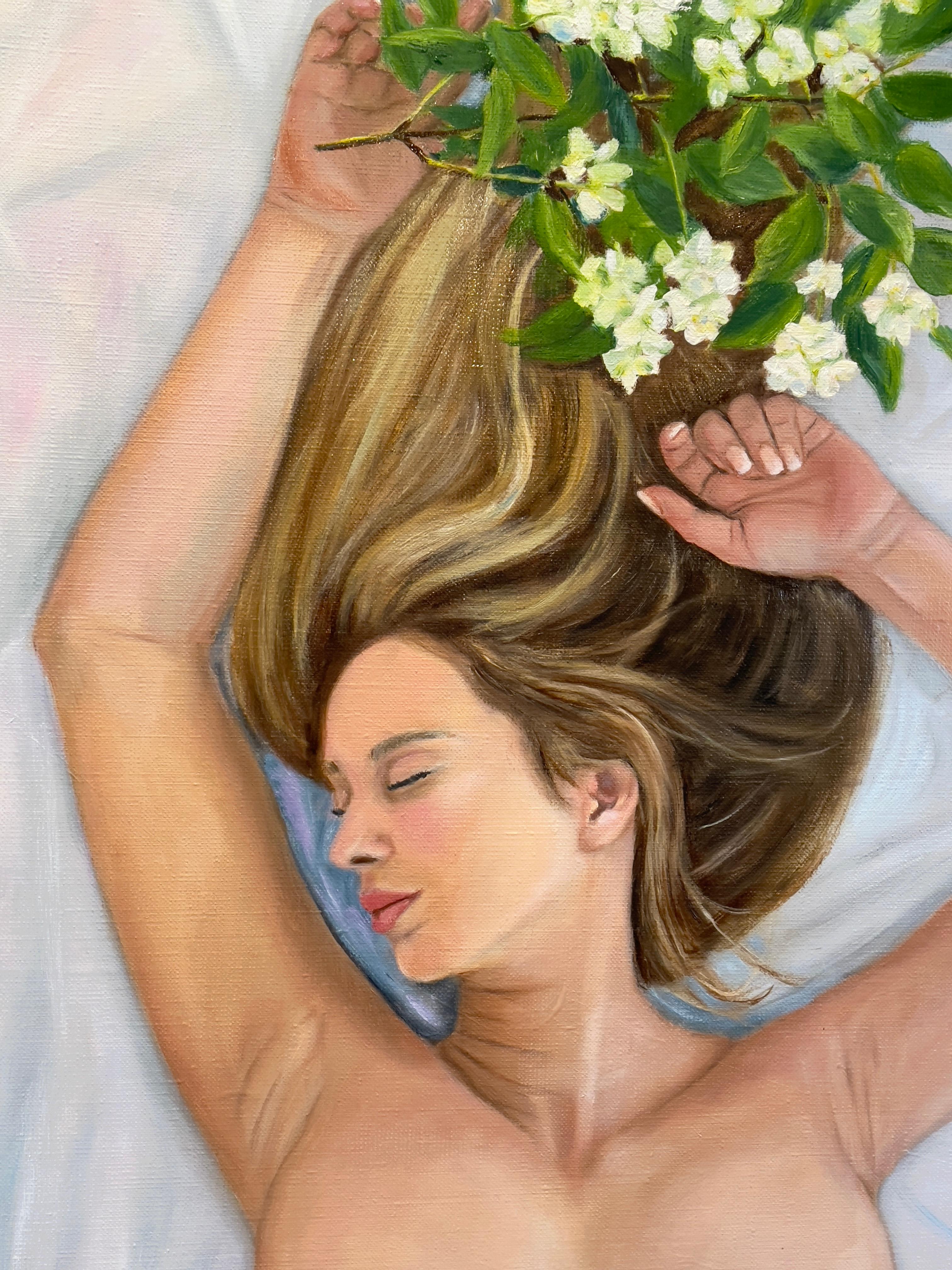 Fille au jasmin - Painting de Elena Ushanova