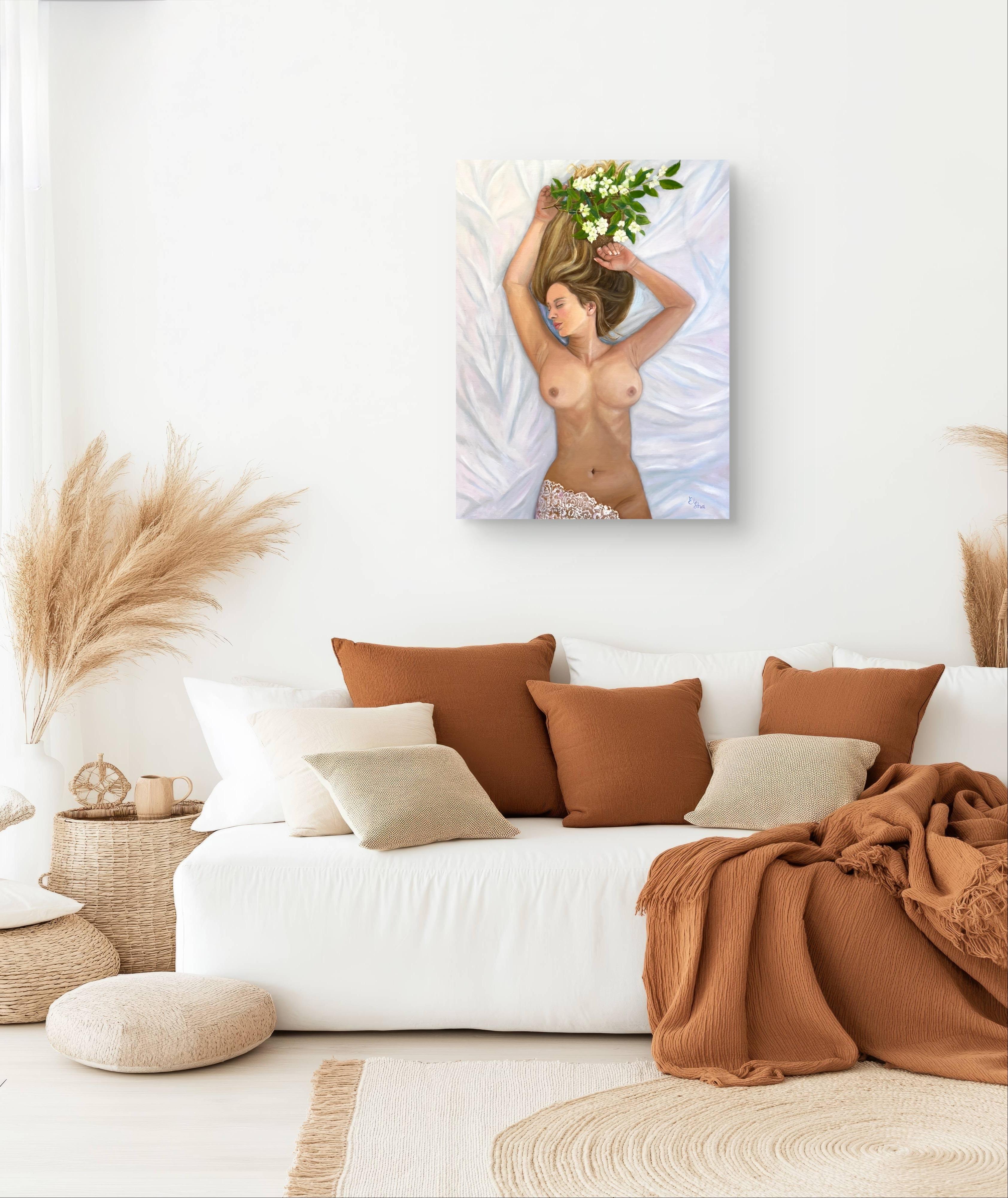 Fille au jasmin - Impressionnisme Painting par Elena Ushanova