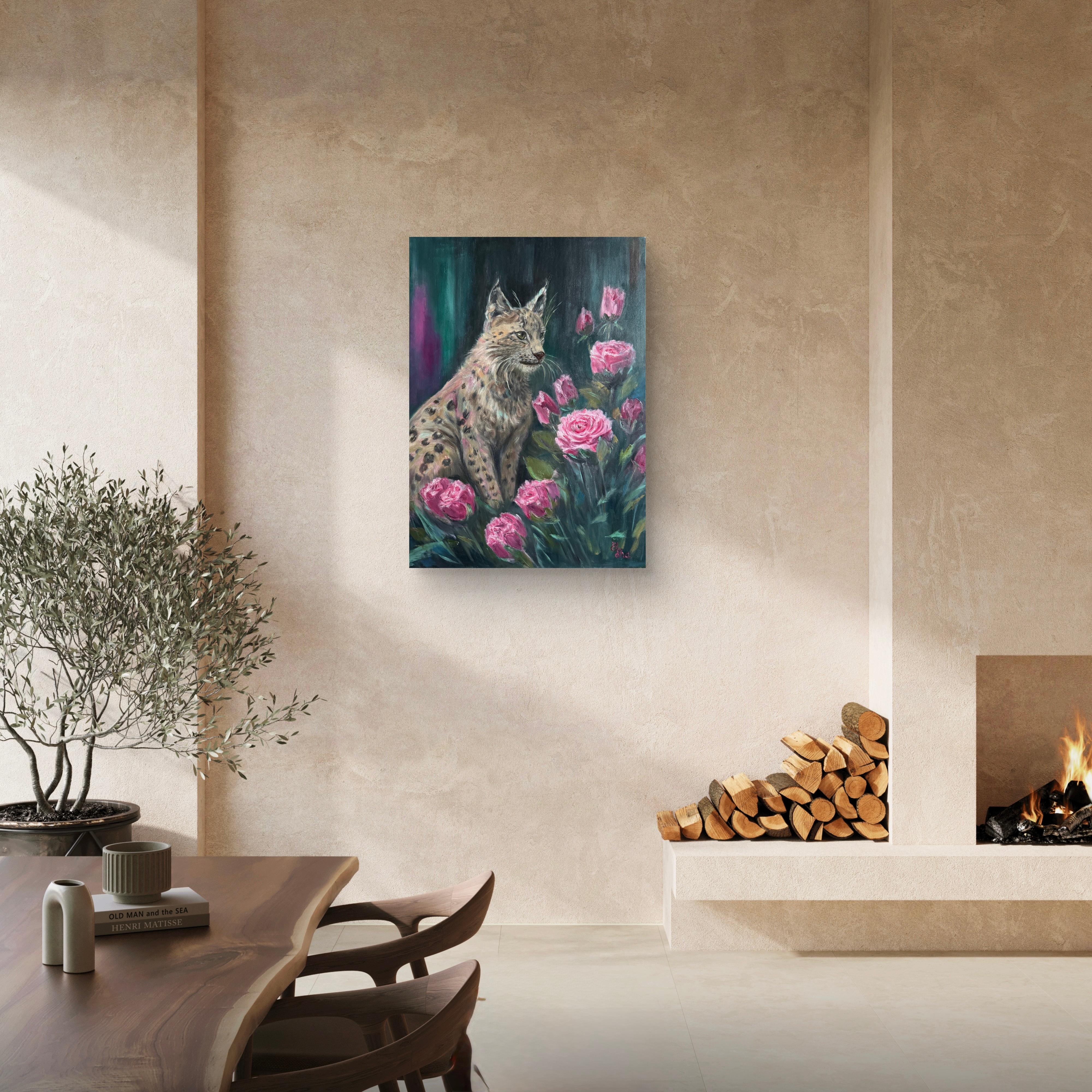 Luchs im Rosengarten – Painting von Elena Ushanova