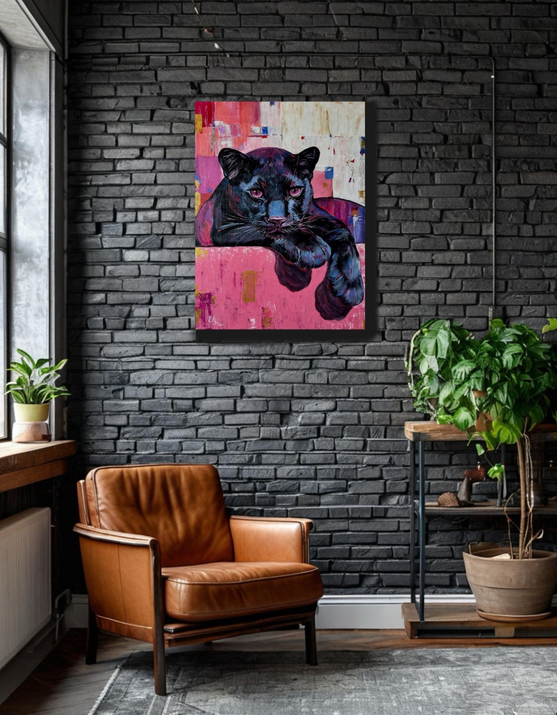 Panther in Rosa (Impressionismus), Painting, von Elena Ushanova