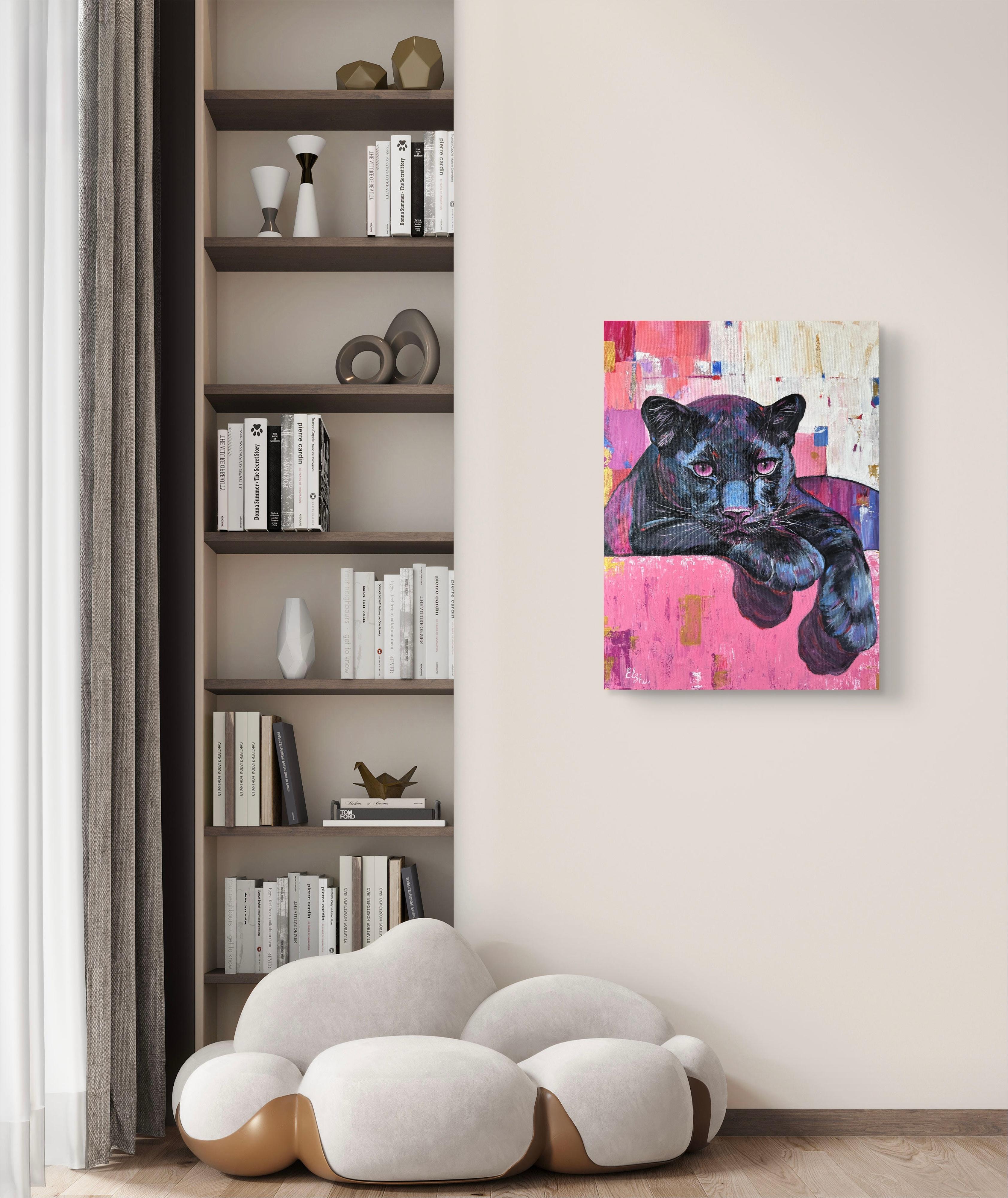 Panther in Rosa (Pink), Animal Painting, von Elena Ushanova