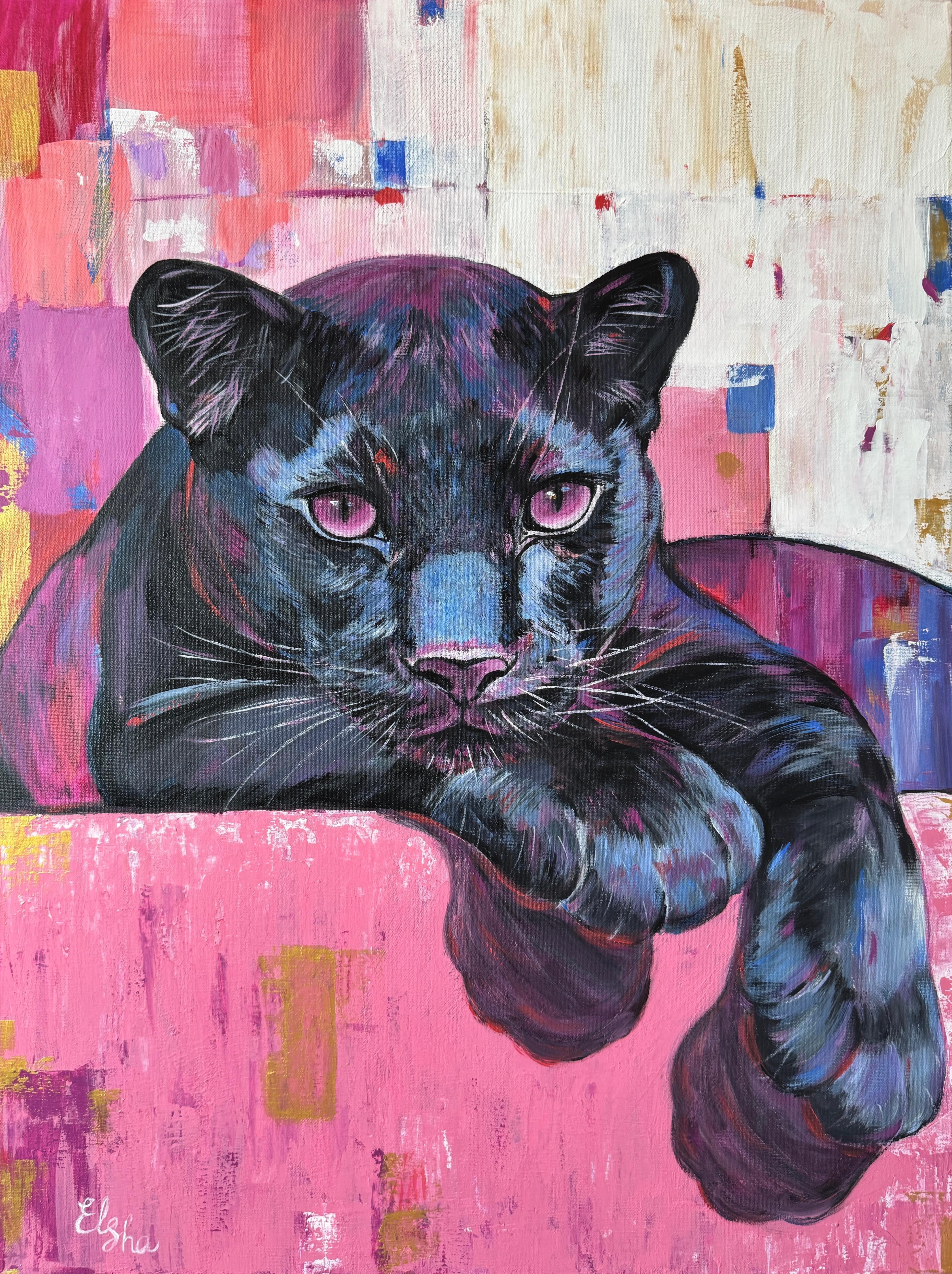 Elena Ushanova Animal Painting – Panther in Rosa