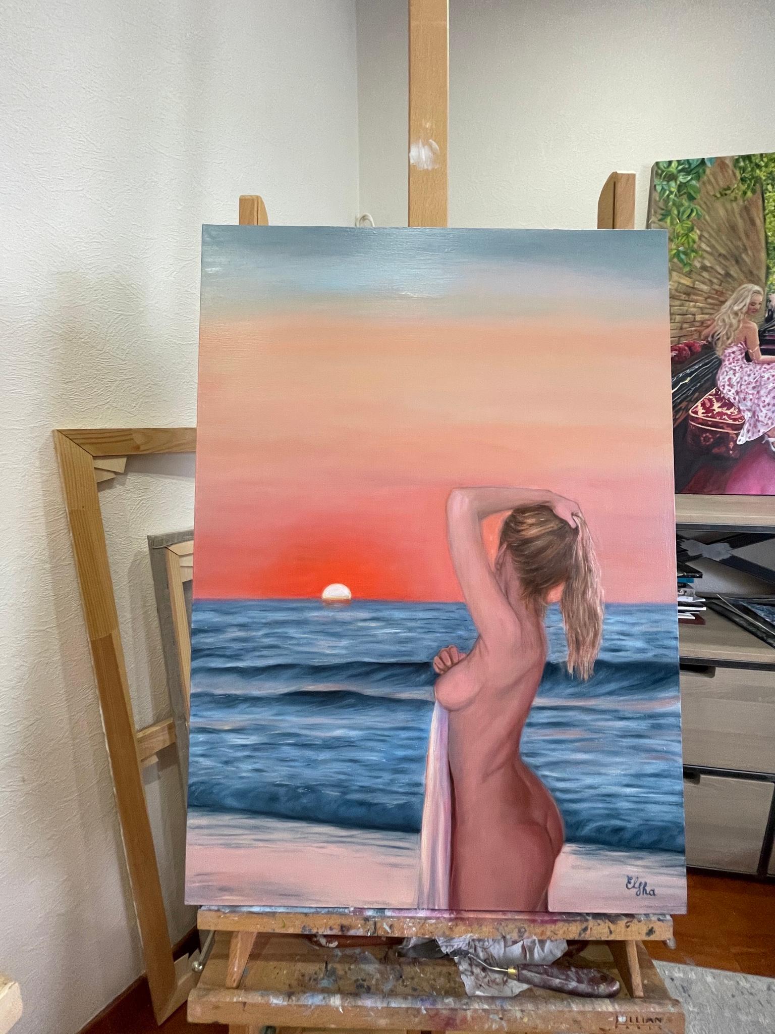 Tramonto in riva al mare - Painting di Elena Ushanova