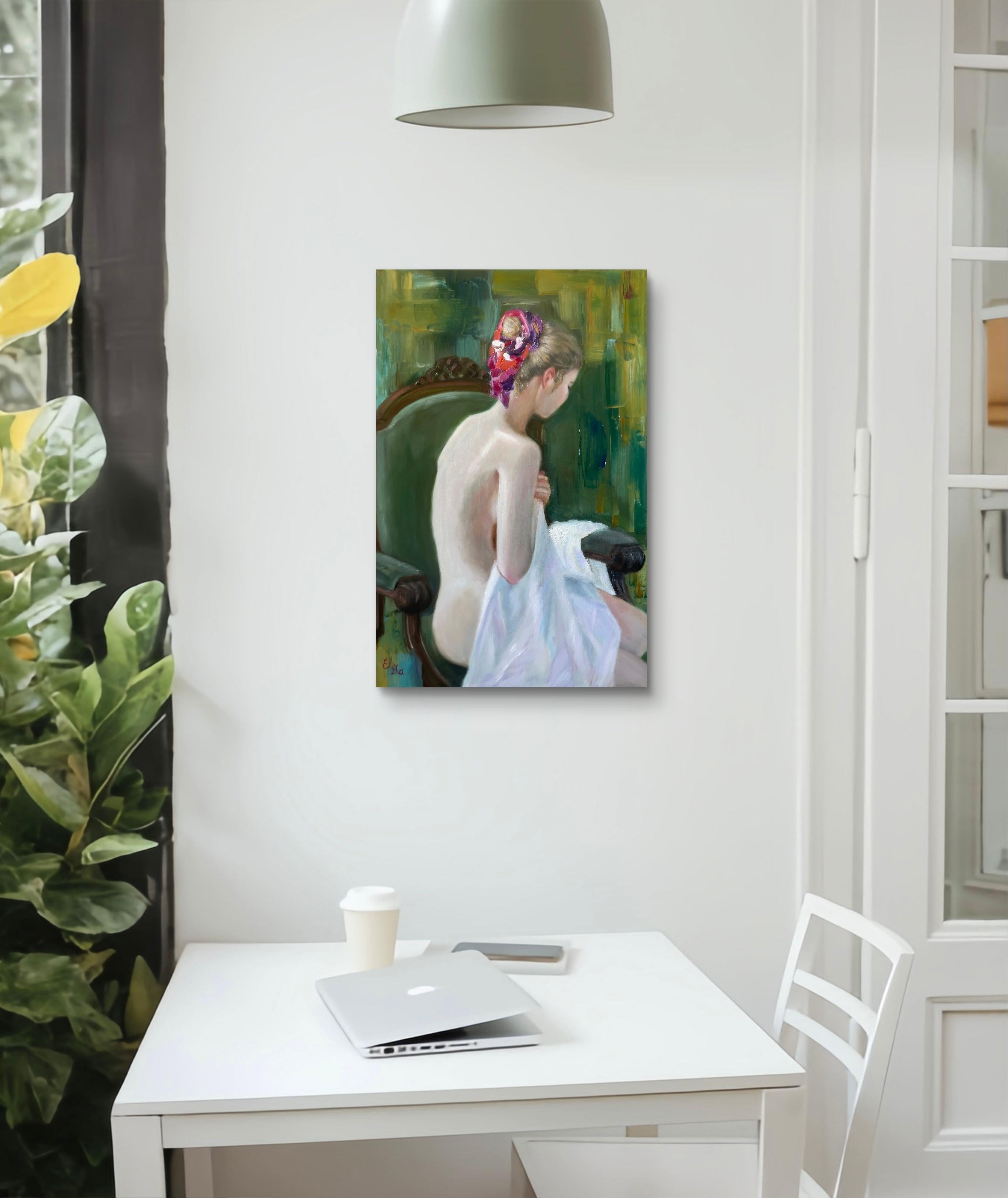 La ragazza nella stanza di smeraldo - Painting di Elena Ushanova