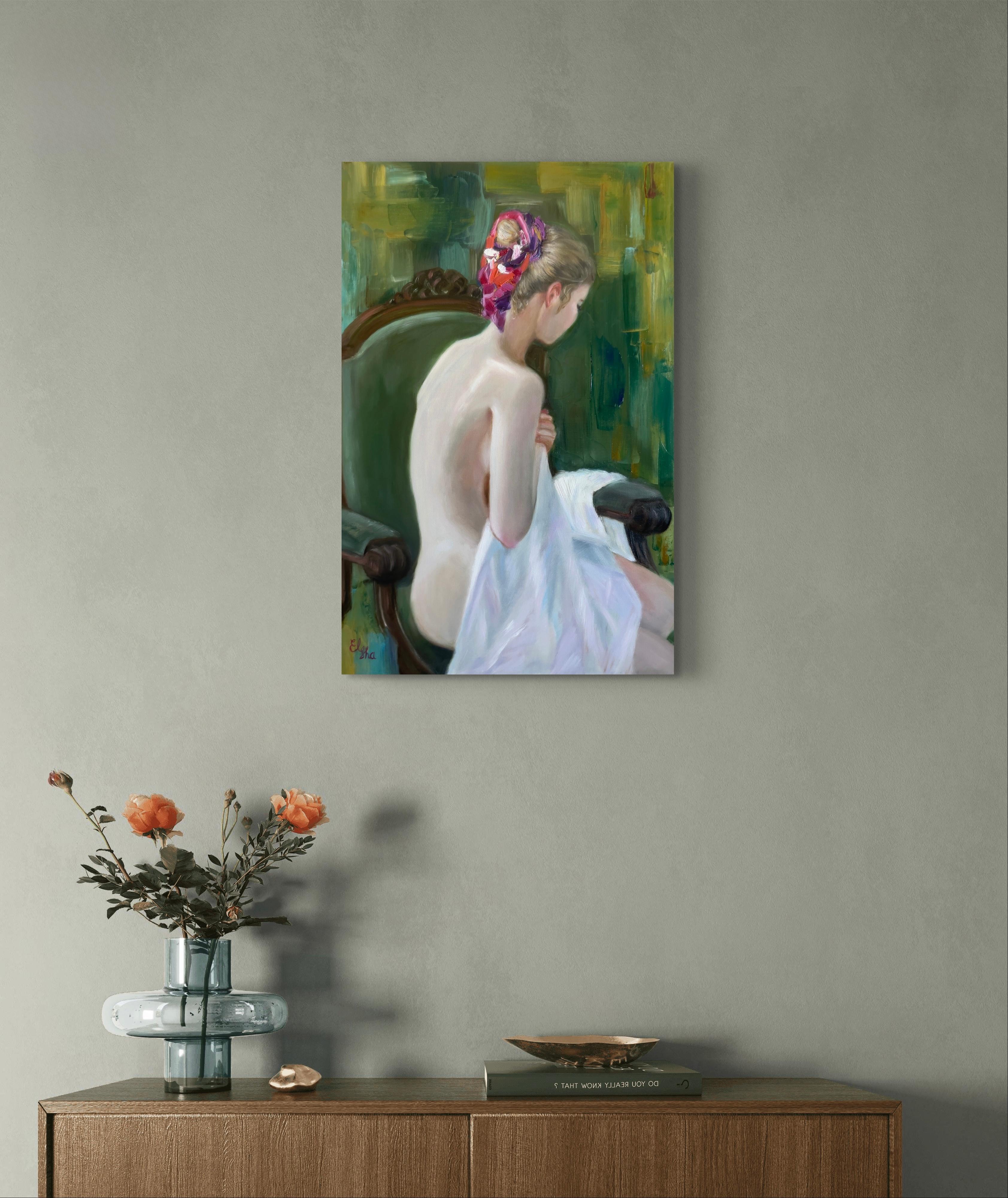 La ragazza nella stanza di smeraldo - Painting Impressionismo di Elena Ushanova
