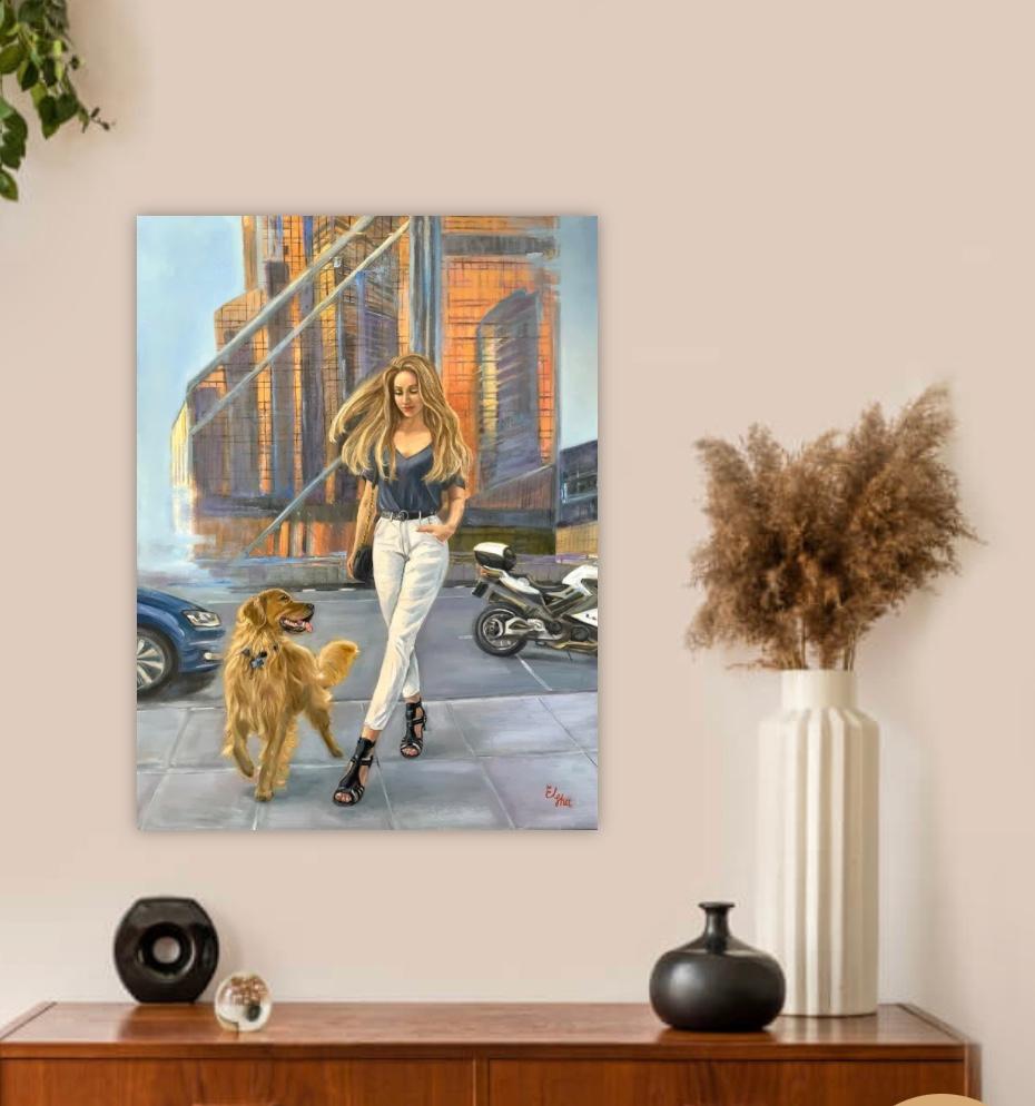 Passeggiare per la città con un amico - Painting di Elena Ushanova