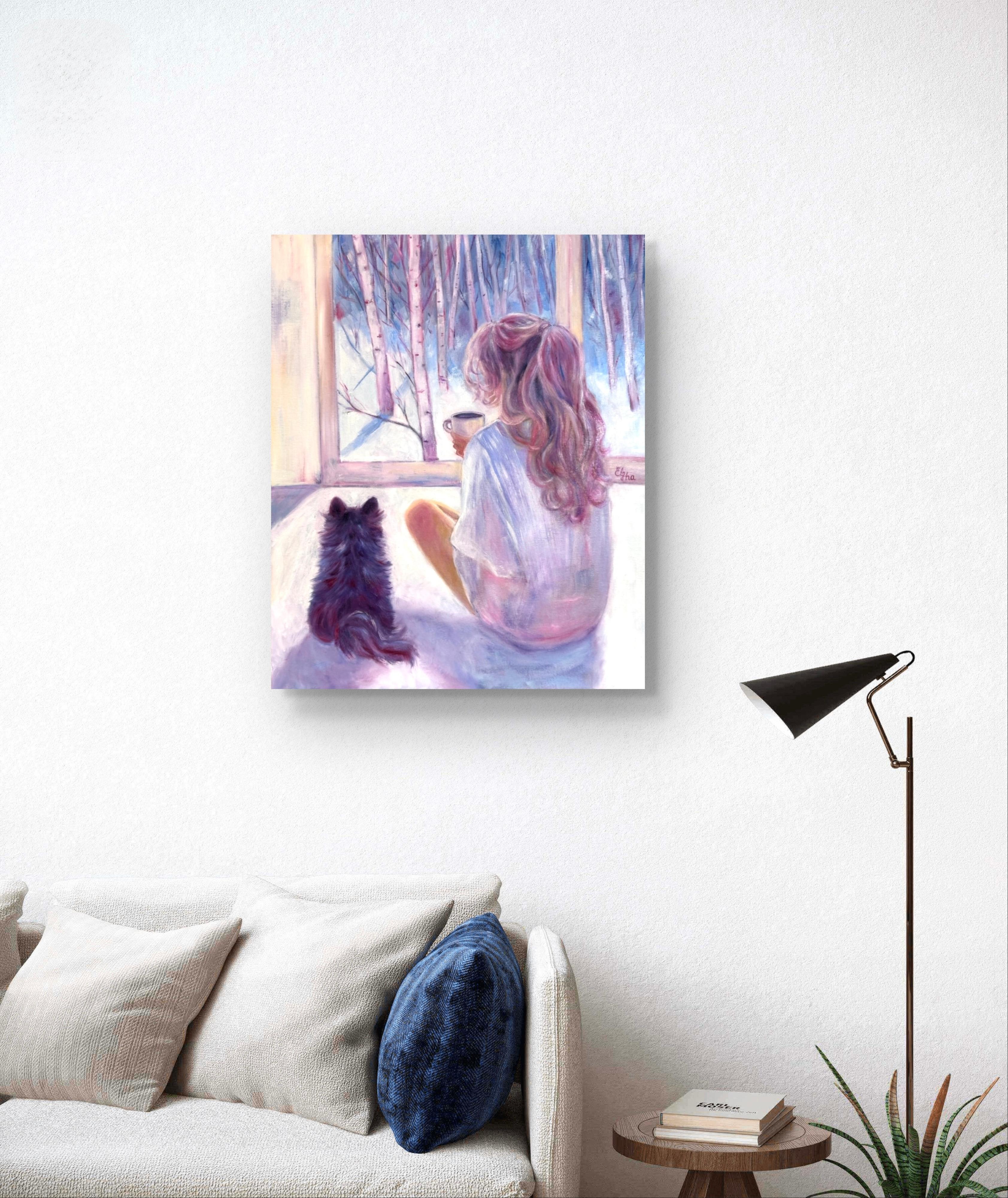 Winter Serenity - Gray Nude Painting by Elena Ushanova