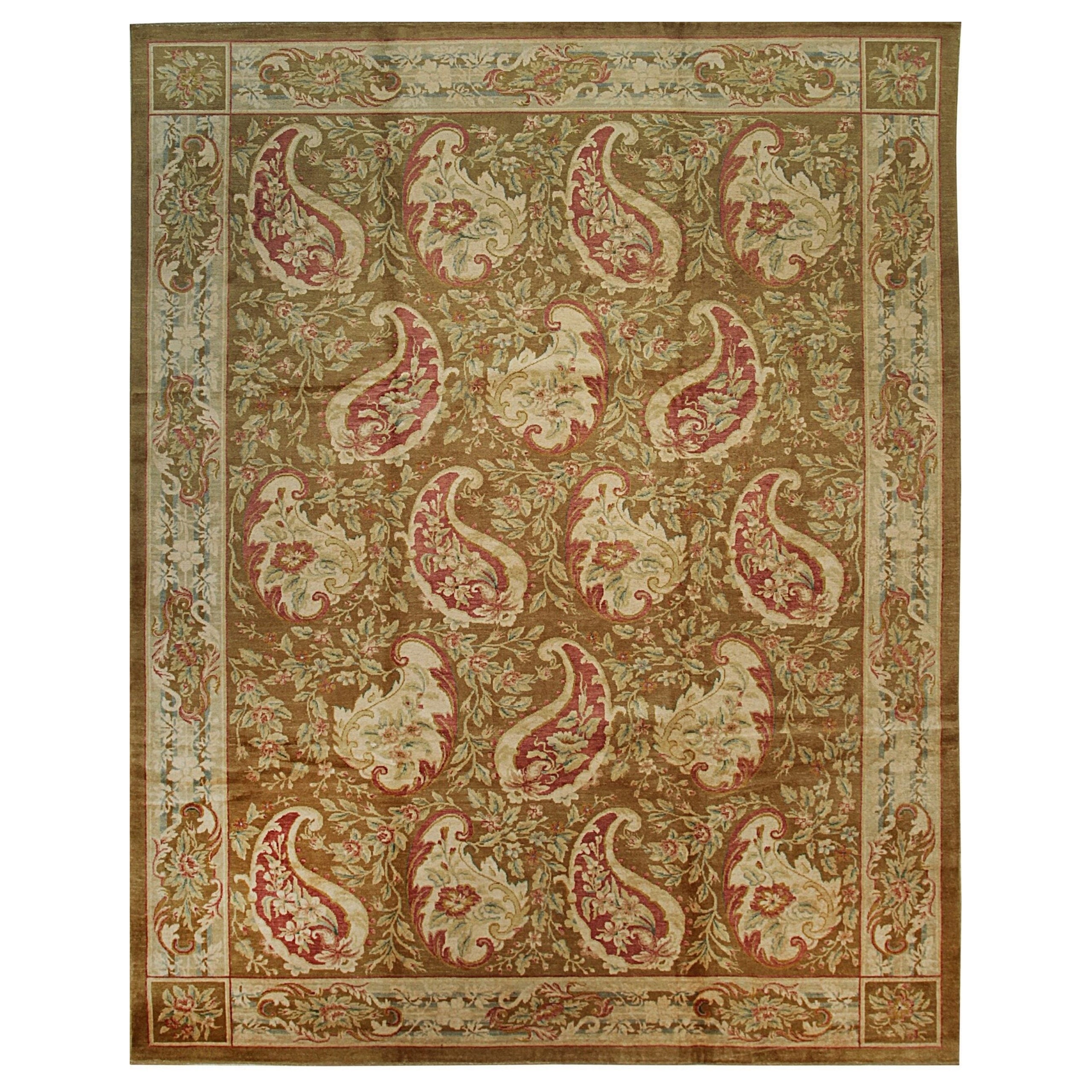 Elena Xena Beige Handgeknüpfter Wollteppich im Angebot