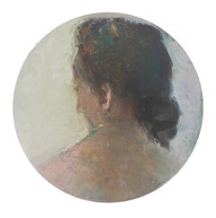 Apart - circular contemporary portrait oil on panel