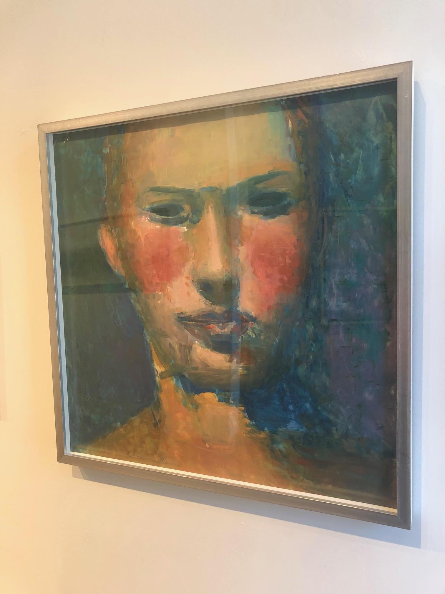Head / Woman's head mixed media oil painting  - Painting by Elena Zolotnitsky