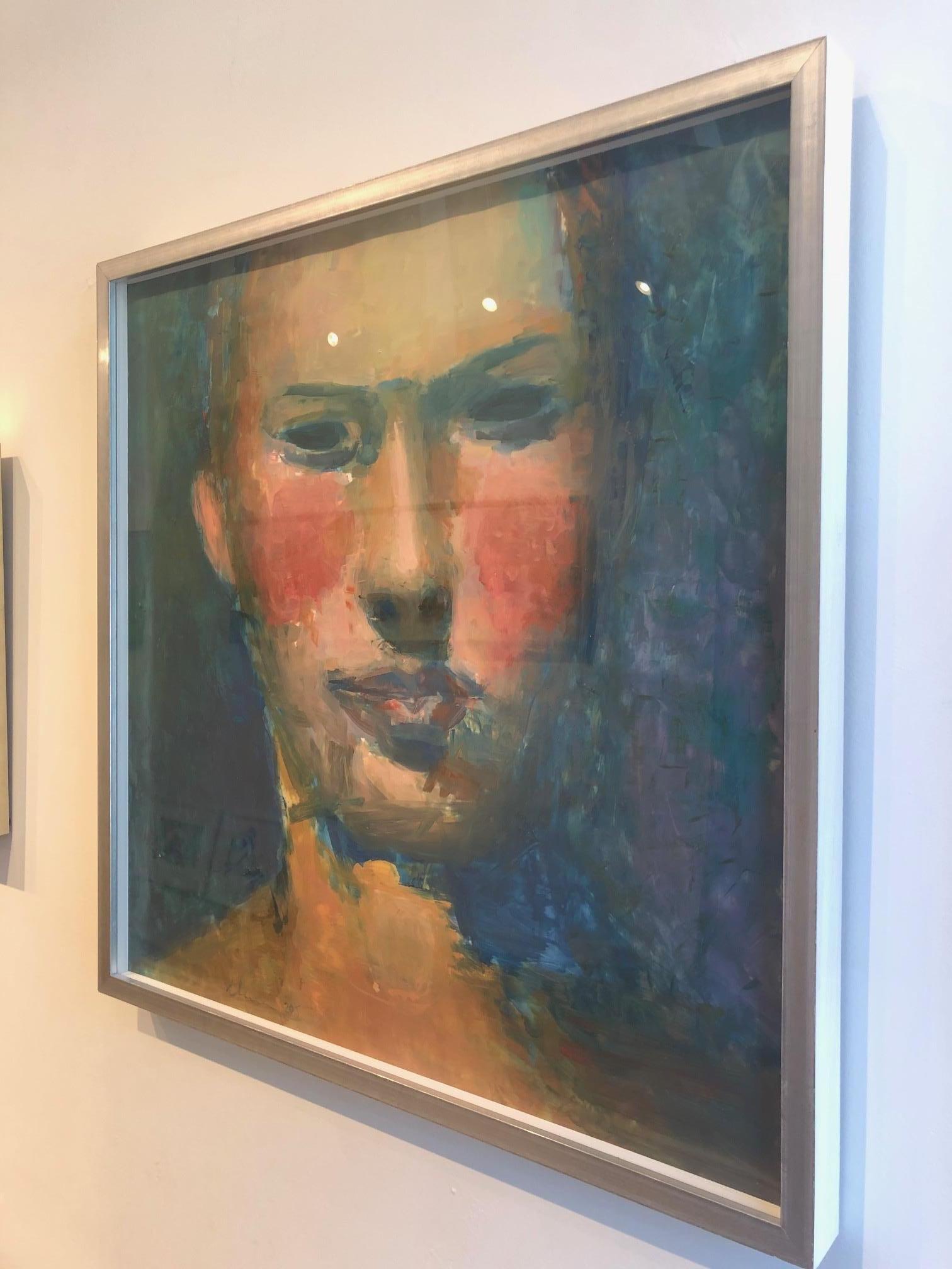 Head / Woman's head mixed media oil painting  - Contemporary Painting by Elena Zolotnitsky