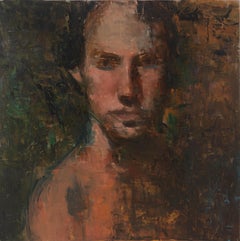 I AM/ androgynous head mixed media oil painting 