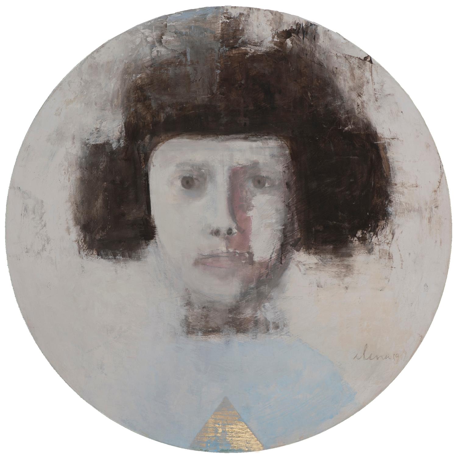 SAFFO - circular contemporary portrait oil on canvas 