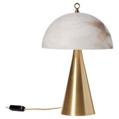 Elegante italienische Tischlampe „Fungotto“ aus satiniertem Messing