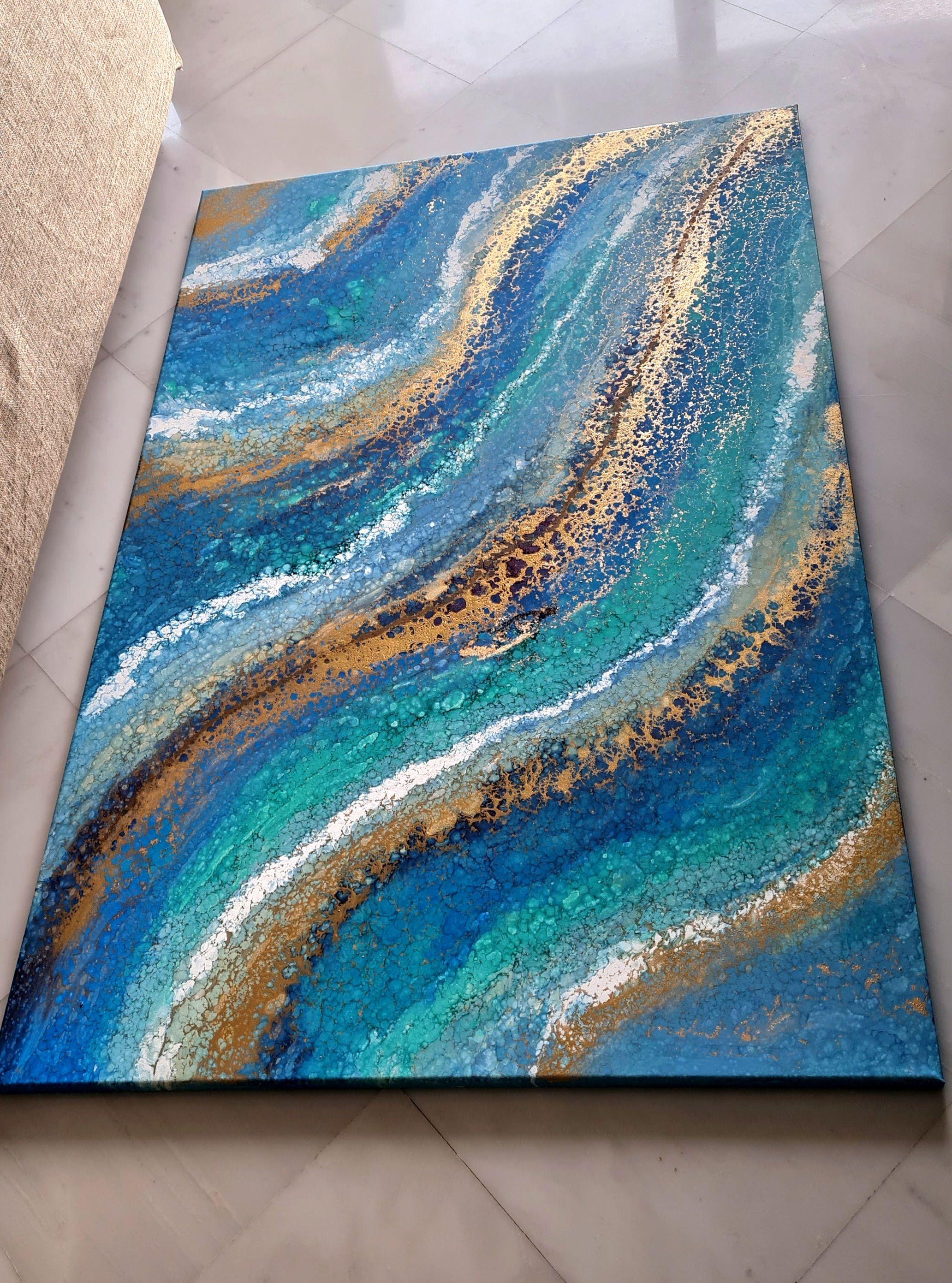 Fluyendo hacia abajo, Pintura, Acrílico sobre lienzo en venta 1