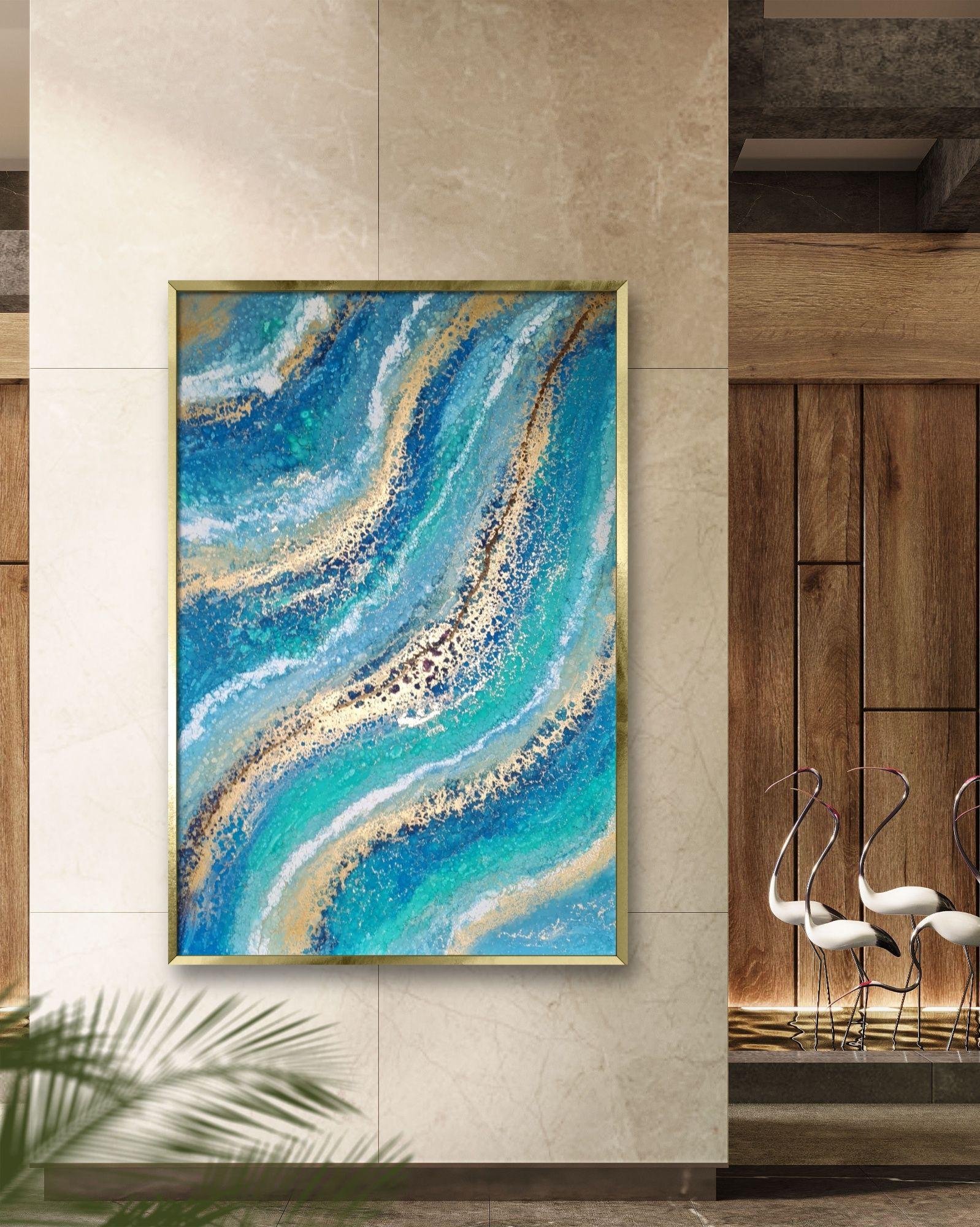 Fluyendo hacia abajo, Pintura, Acrílico sobre lienzo en venta 2