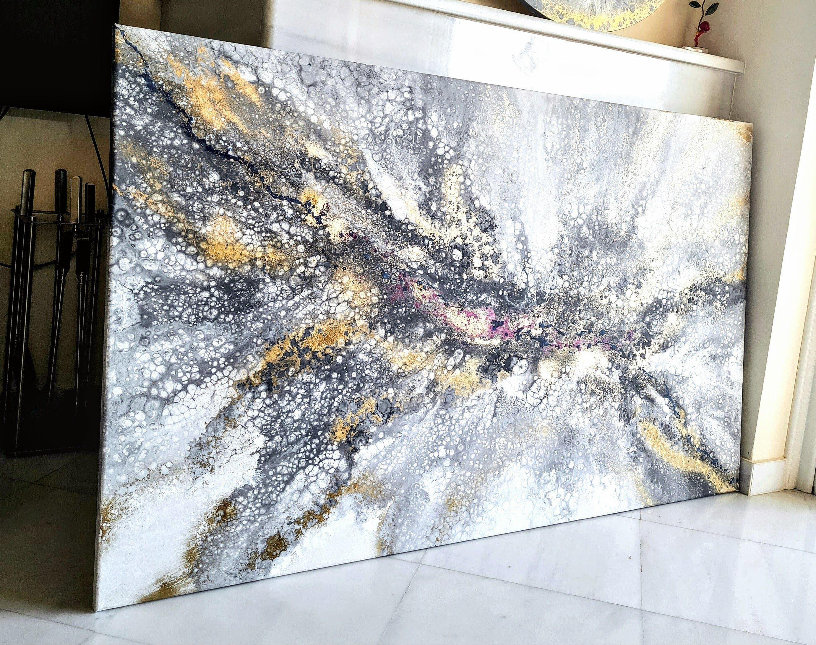 Genesi, Pittura, Acrilico su tela - Abstract Painting Grigio di Eleni  Denart