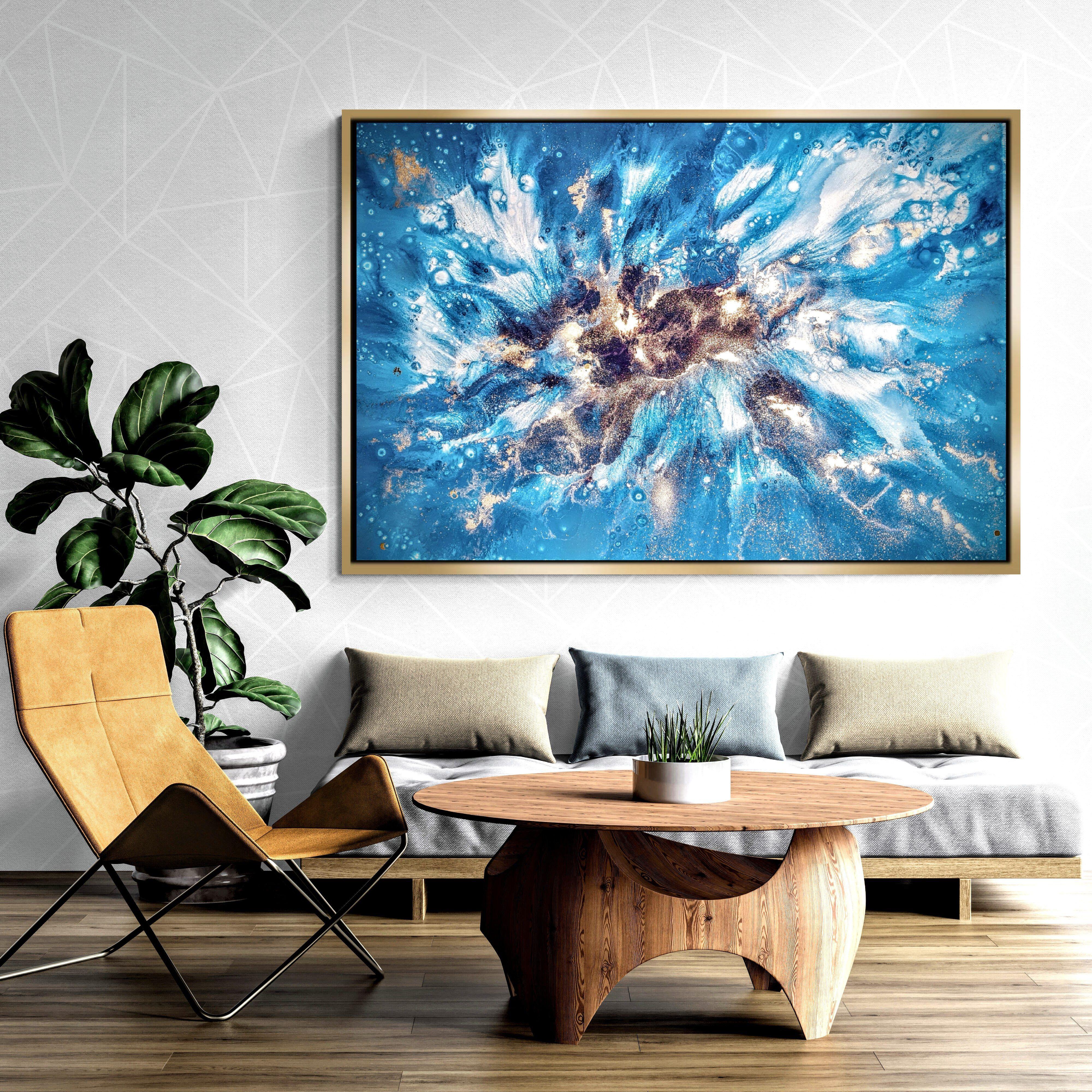 Greek Islands, Painting, Acrylic on Canvas - Blue Abstract Painting by Eleni  Denart