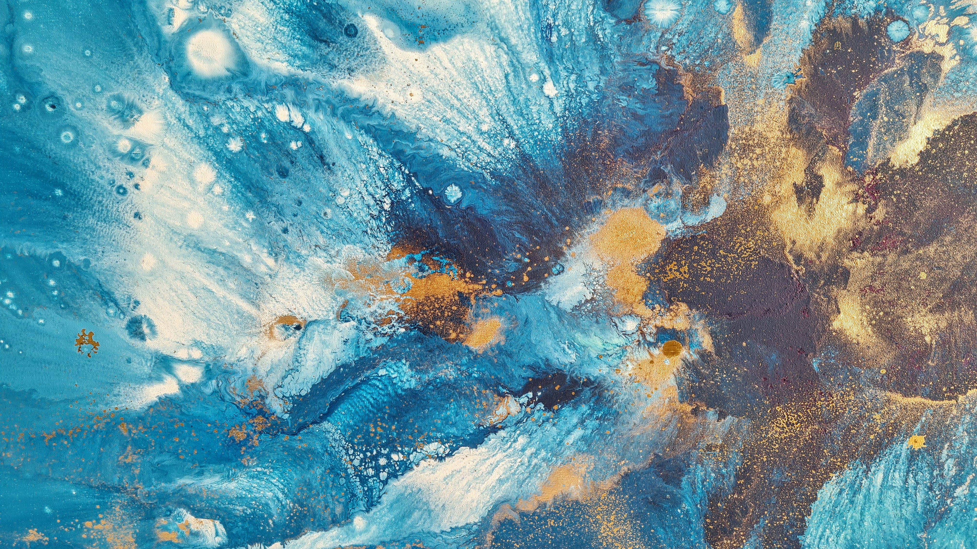 Feel the blue of the sea and sky ..feel the gold reflections of the sun on the water..  If you want the breeze of Greek islands in your home this art is the right for you.  This is a coastal style original flow art acrylic painting in shades of