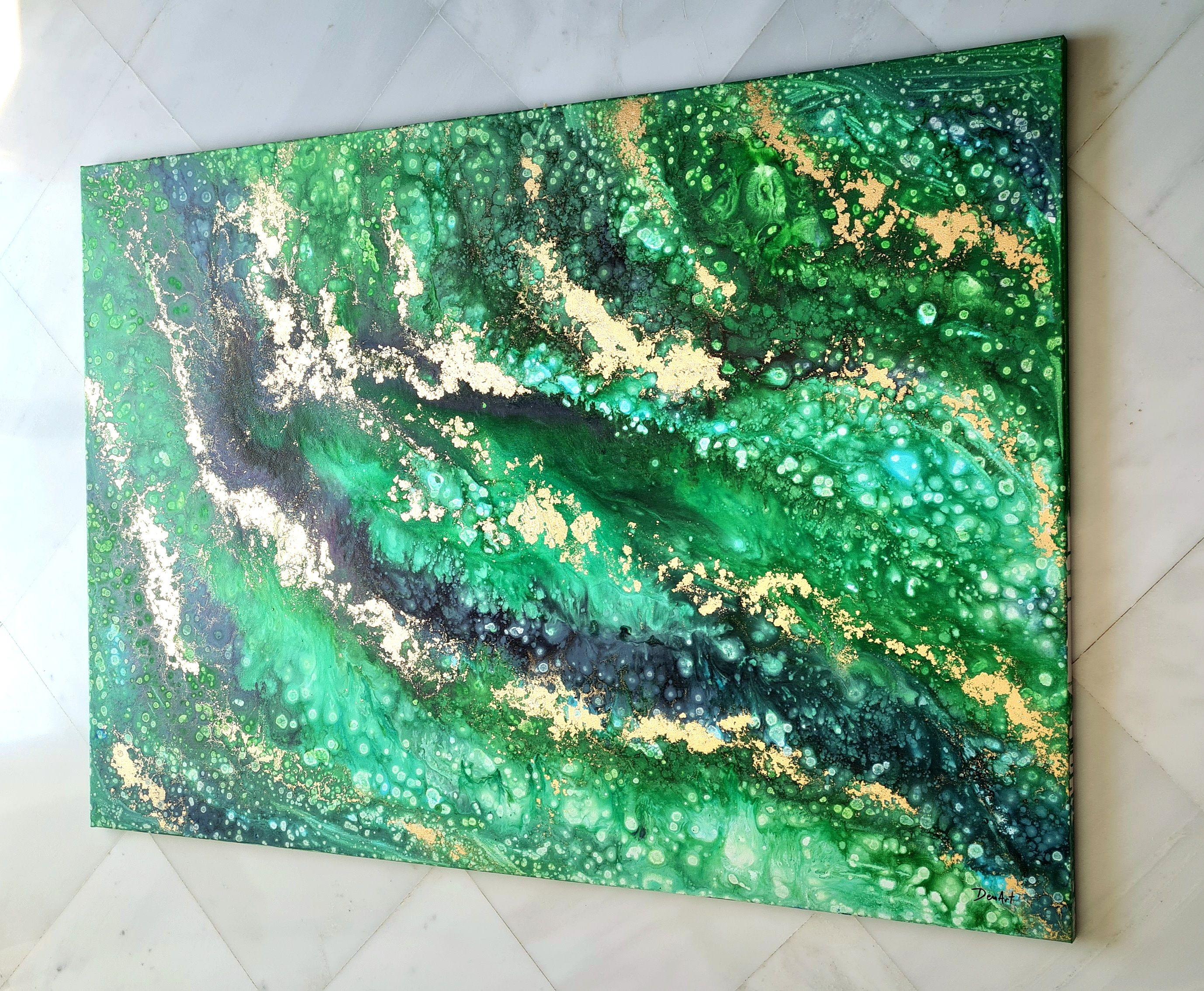 Ocean of Emeralds, Painting, Acrylic on Canvas - Green Abstract Painting by Eleni  Denart